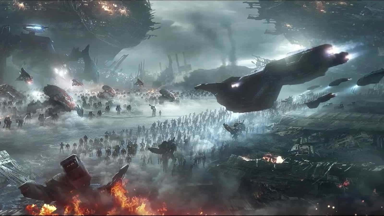 Halo Battle, sci-fi battle, giant warships, HD Desktop Wallpaper