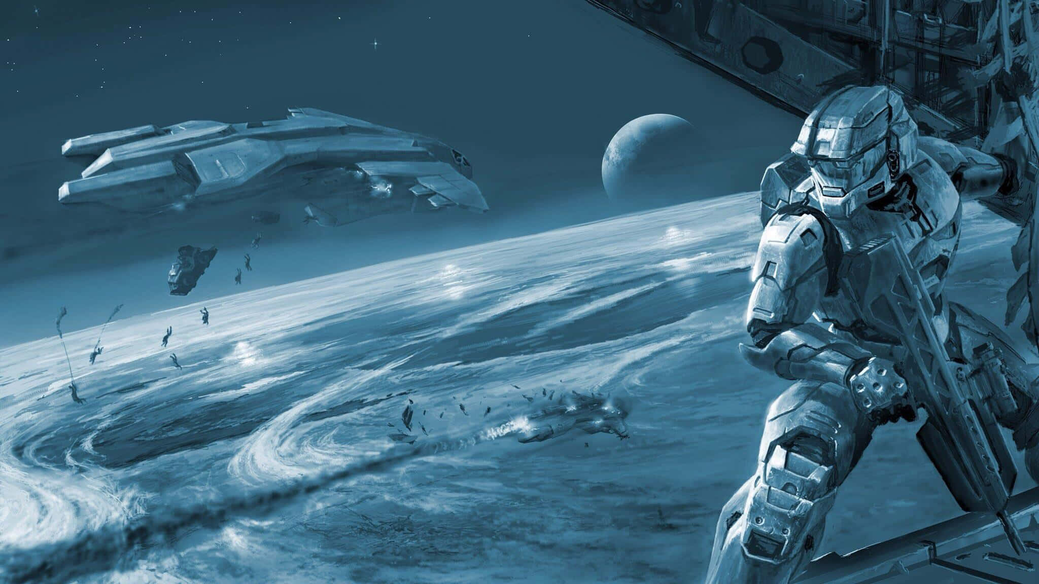 Halo Battle, futuristic soldier, armor, Full HD Desktop Wallpaper