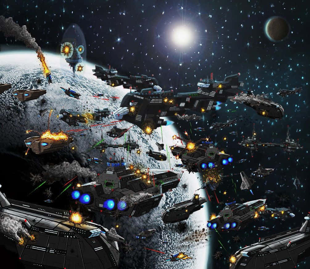 Halo Battle, space battle, glowing ships, SD Desktop Wallpaper