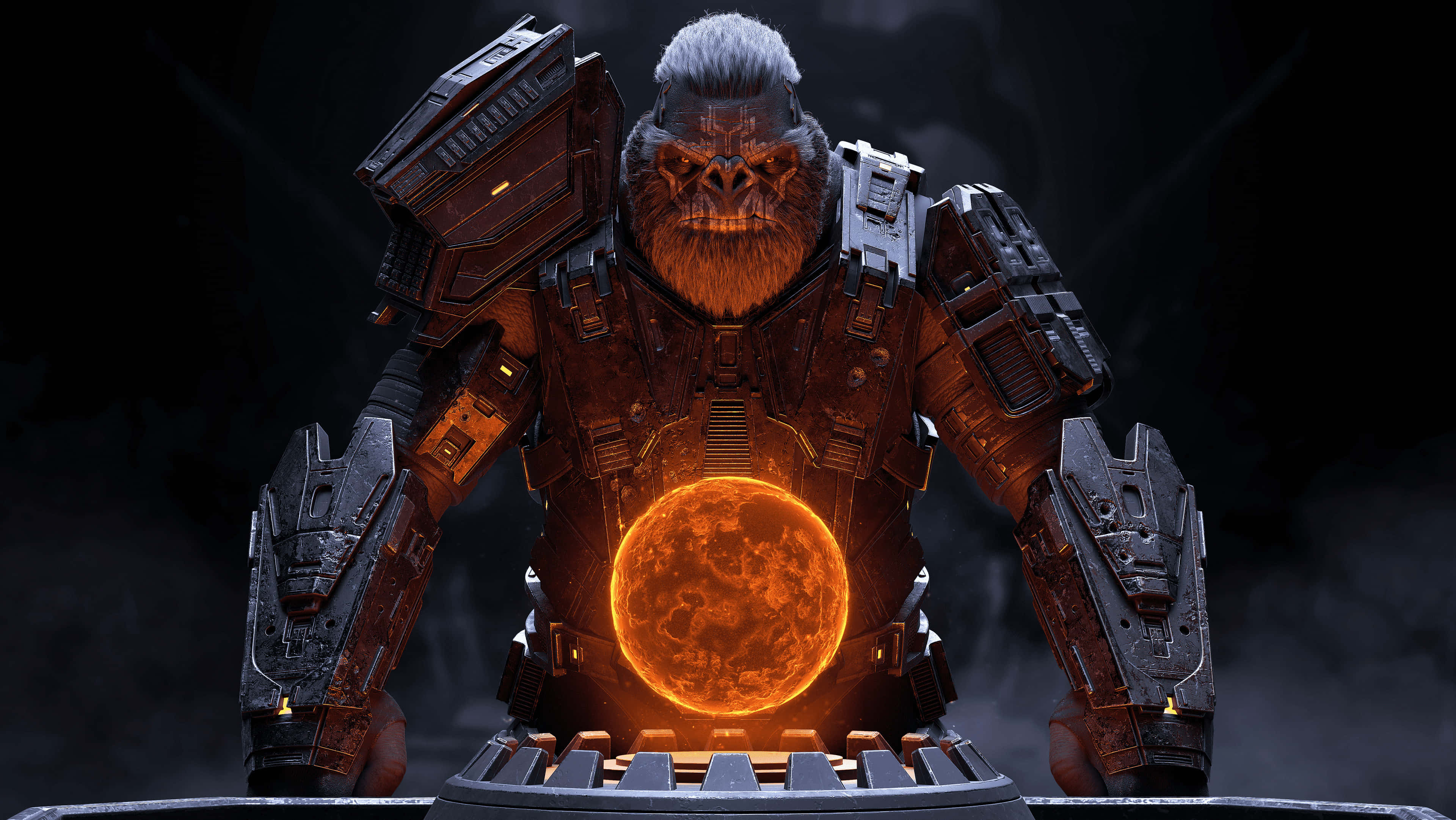 Halo Brutes, glowing orange eyes, fiery planet, 4K Desktop Wallpaper