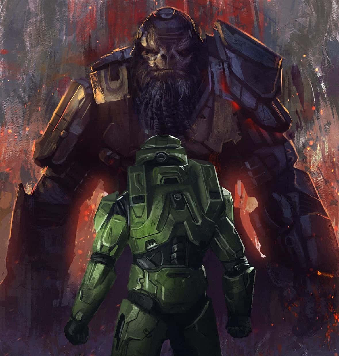 Halo Brutes, green-armored soldier, towering armored brute, SD Phone Wallpaper