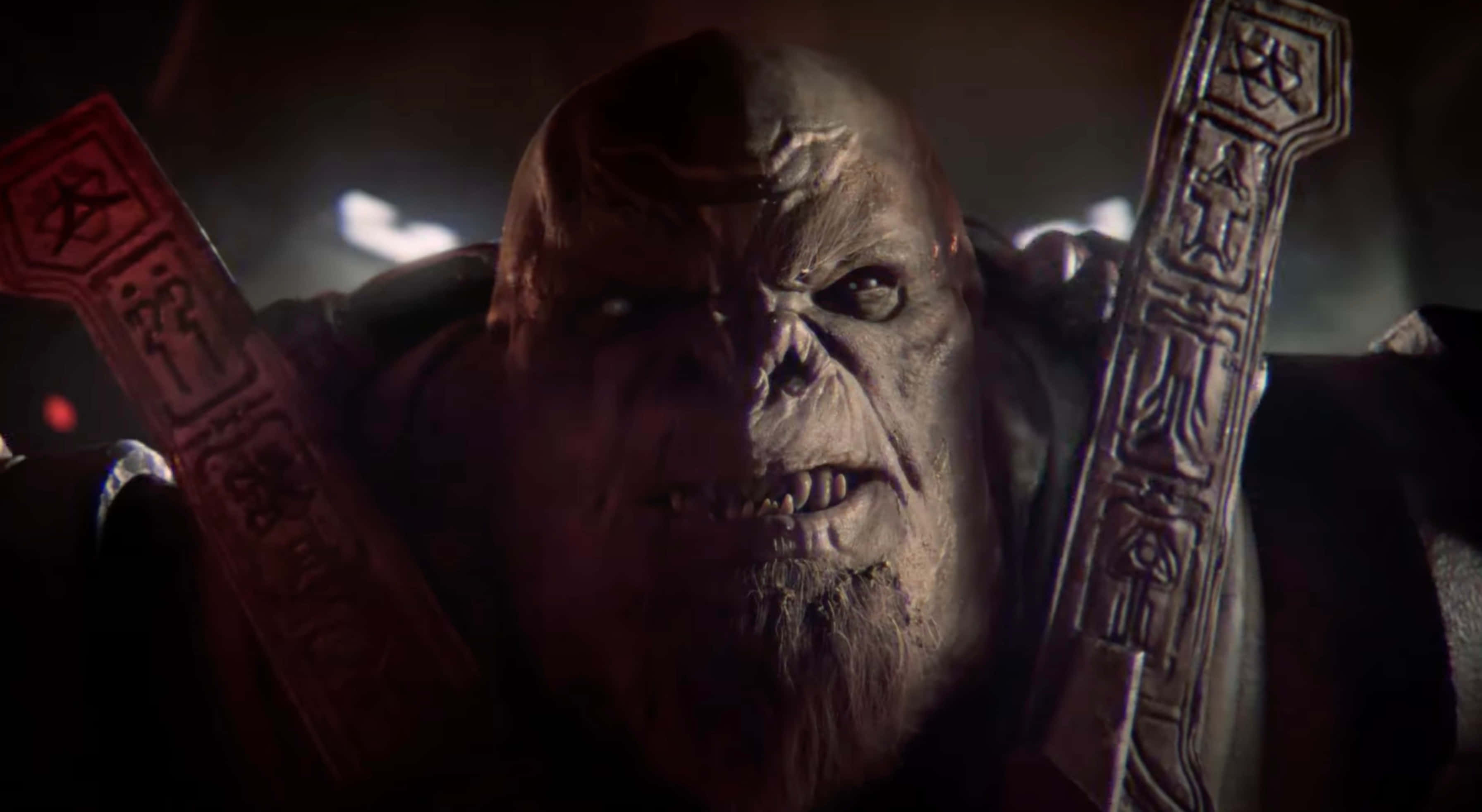 Halo Brutes, orc warlord, glowing eyes, 2K Desktop Wallpaper
