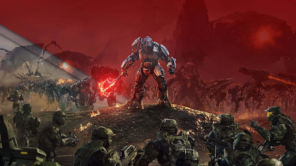 Halo Brutes, glowing red sword, battlefield, SD Desktop Wallpaper