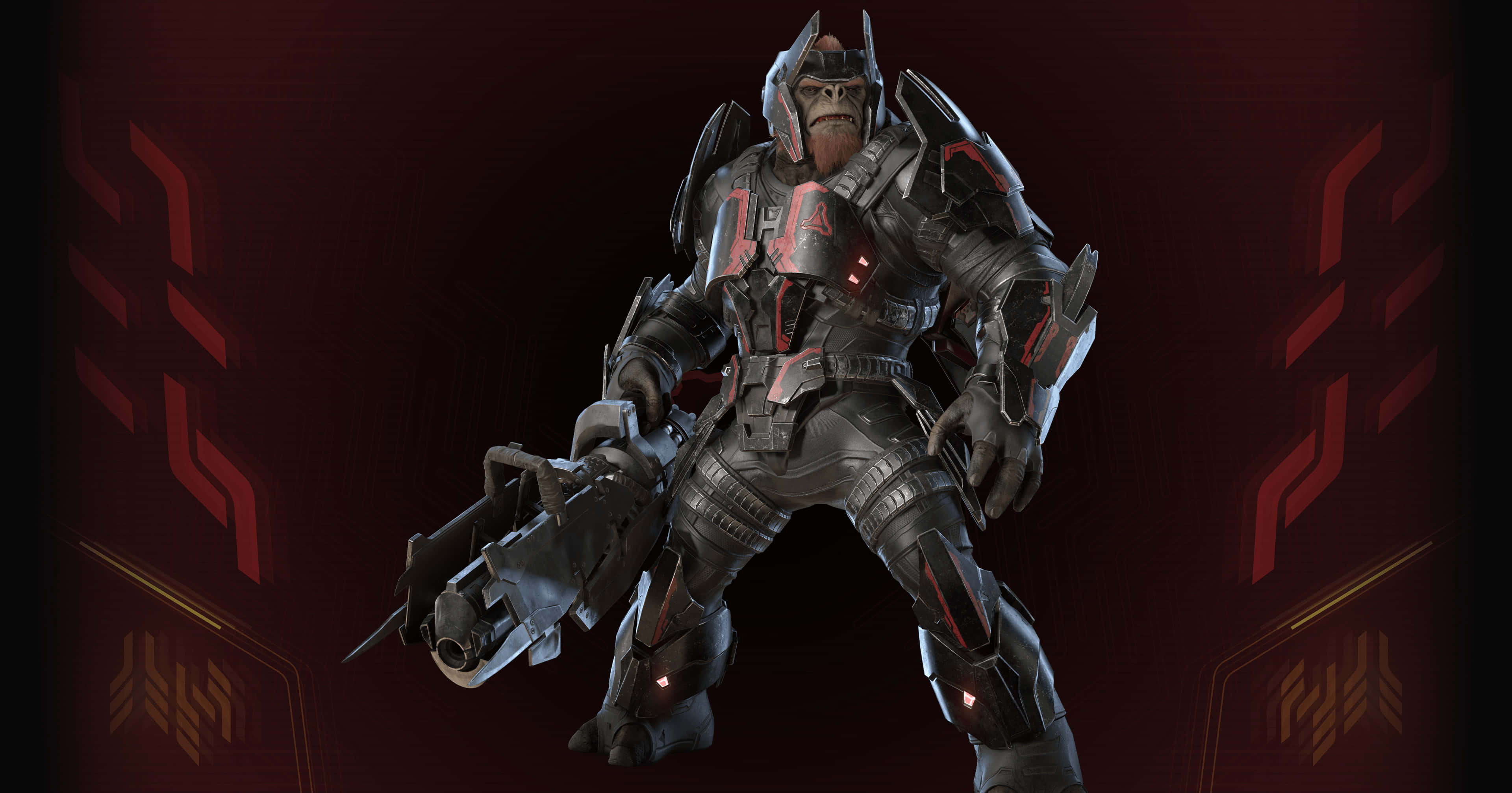 Halo Brutes, futuristic armor, dark red tech-themed backdrop, 4K Desktop Wallpaper