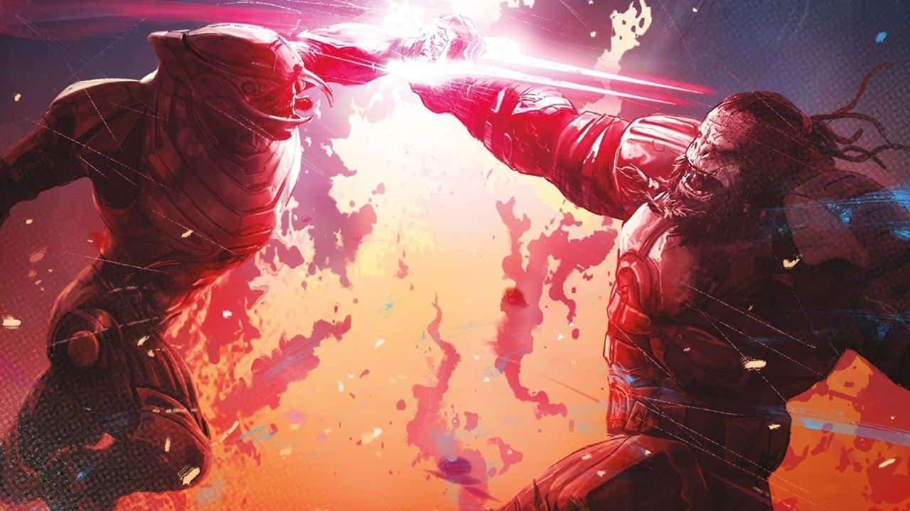 Halo Brutes, red and orange energy, dark cosmic backdrop, HD Desktop Wallpaper