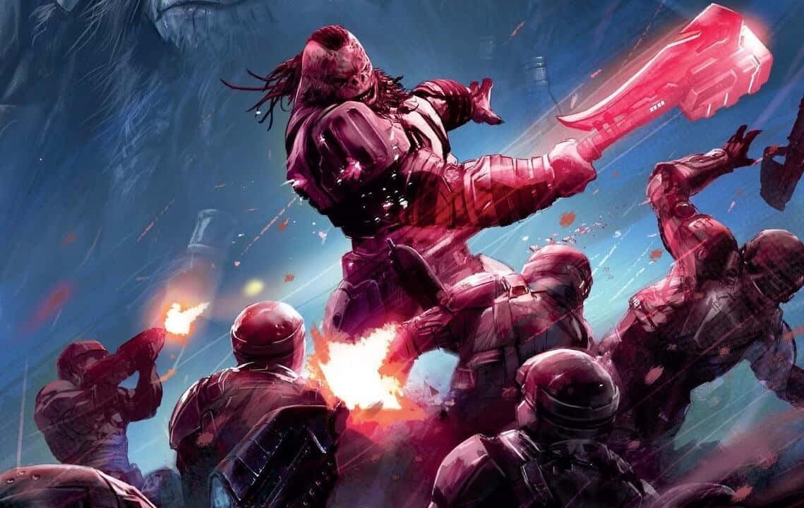 Halo Brutes, red armor, stormy blue sky, SD Desktop Wallpaper