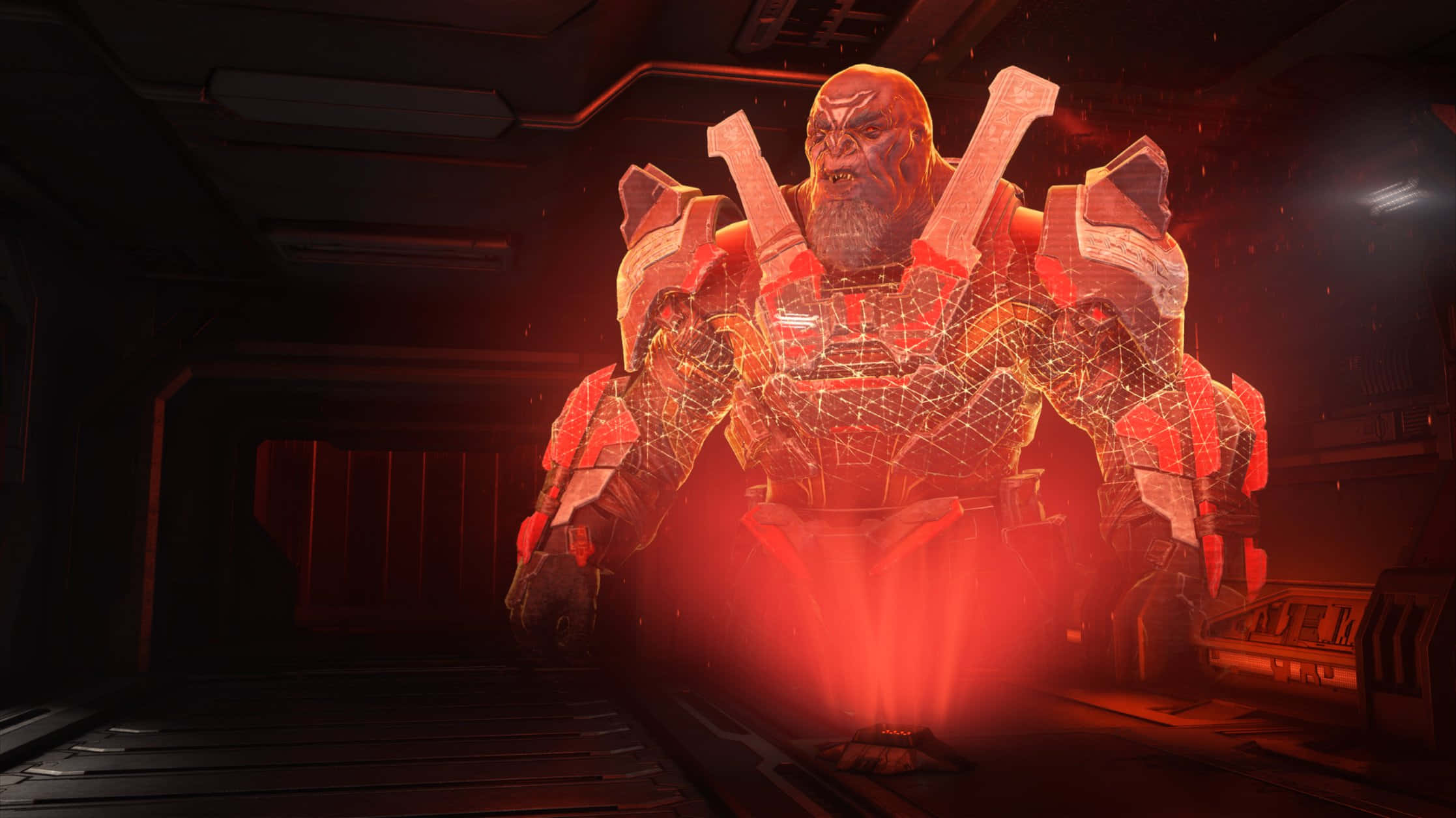 Halo Brutes, red-hued cybernetic giant, glowing wireframe armor, Full HD Desktop Wallpaper