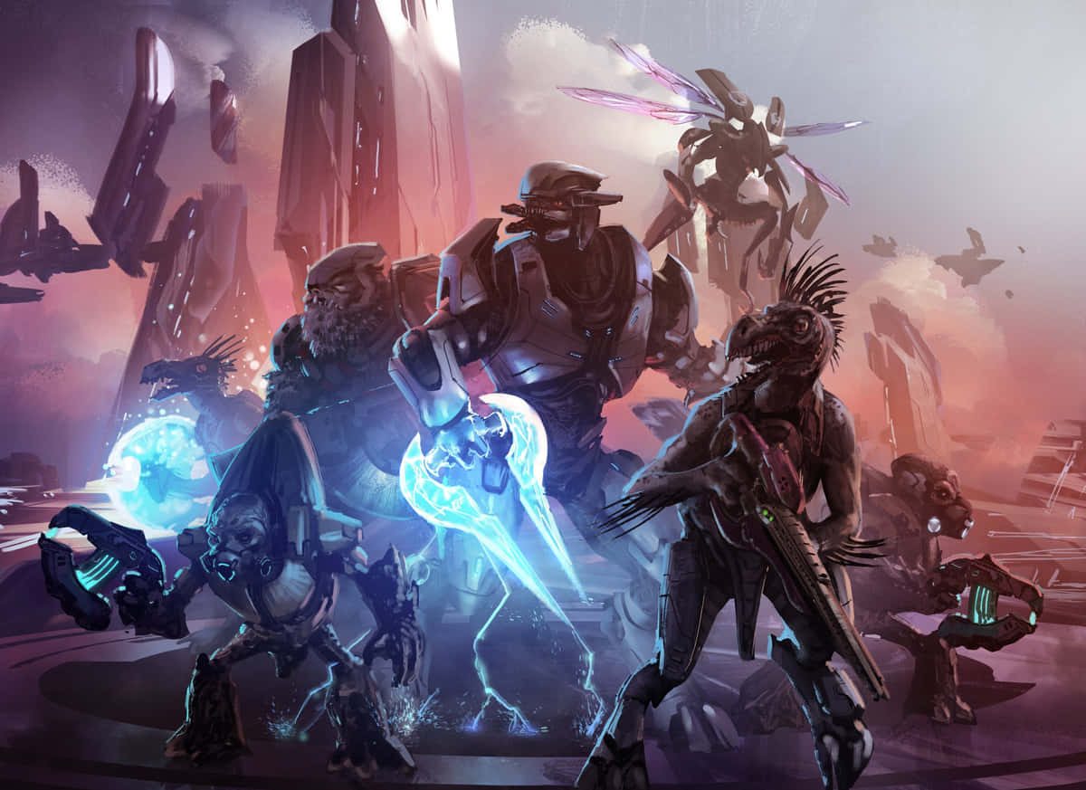 Halo Covenant, armored warriors, alien creatures, SD Desktop Wallpaper