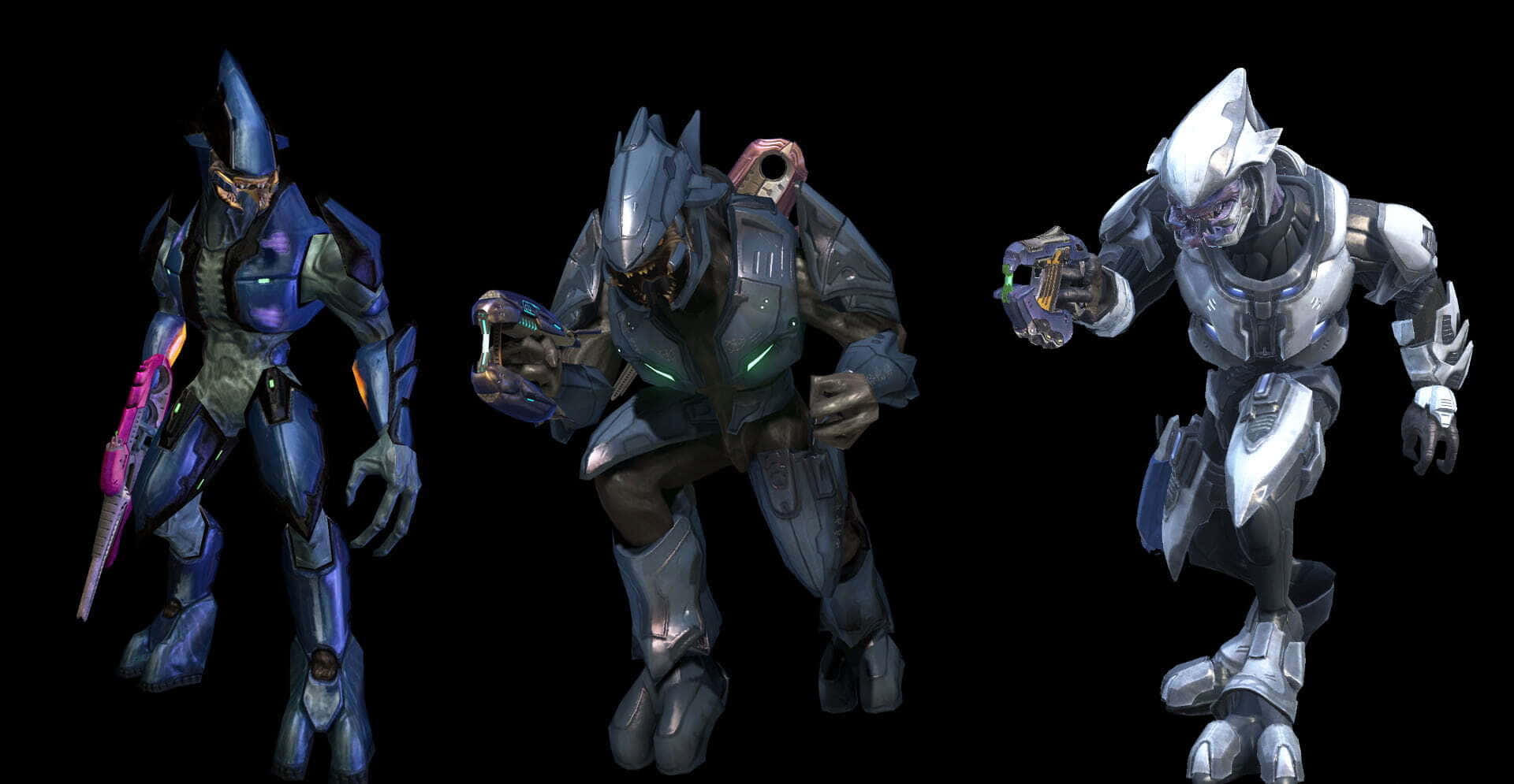 Halo Covenant, three armored alien warriors, futuristic armor, Full HD Desktop Wallpaper