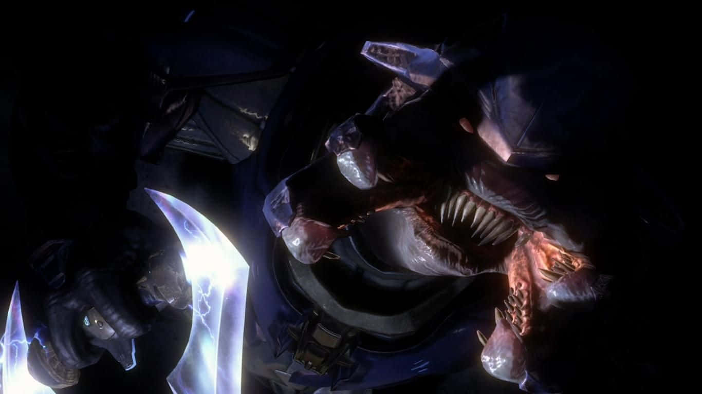 Halo Covenant, glowing blue blades, armored alien creature, HD Desktop Wallpaper