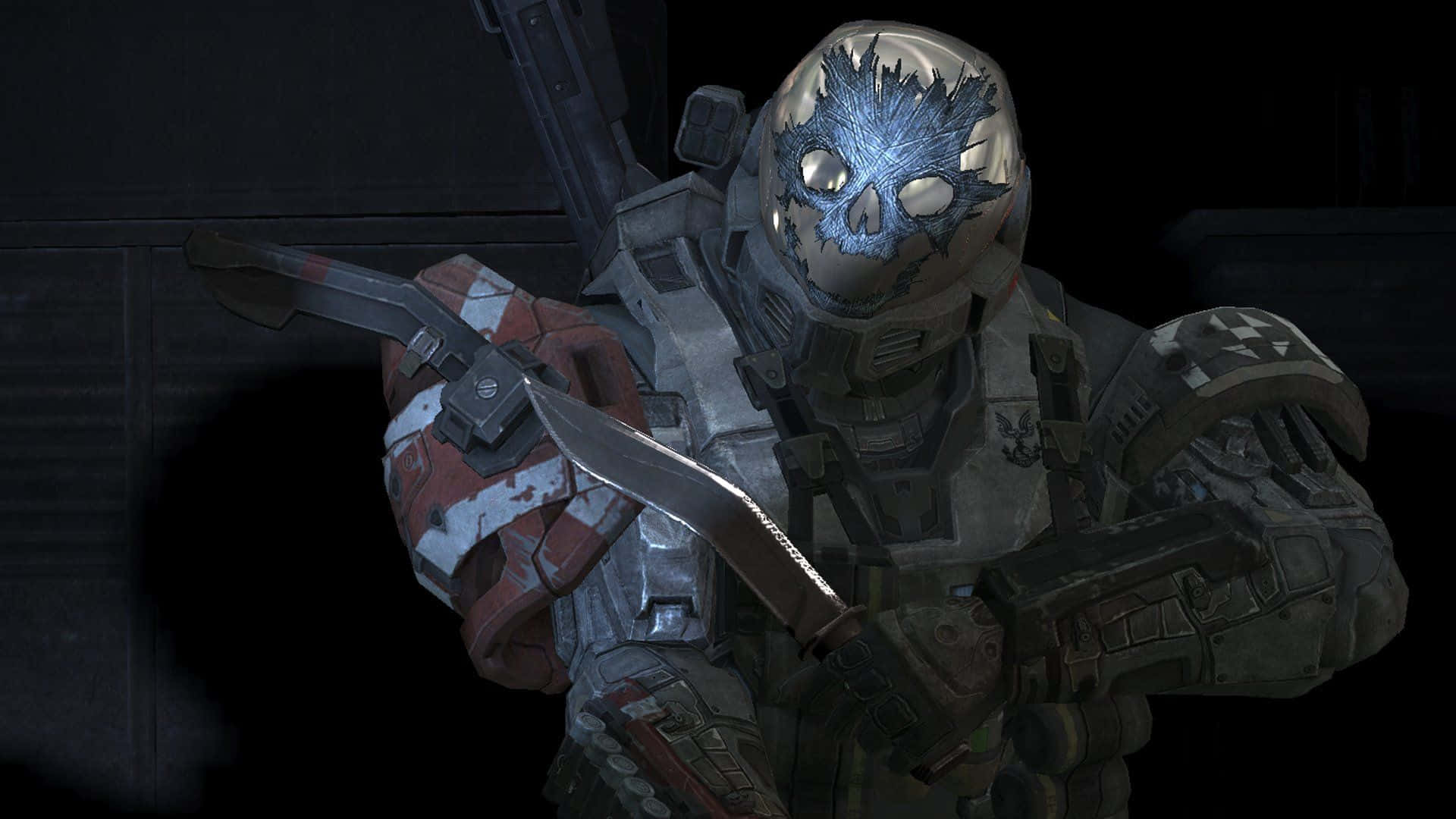 Halo Emile, skull-faced helmet, glowing eyes, Full HD Desktop Wallpaper