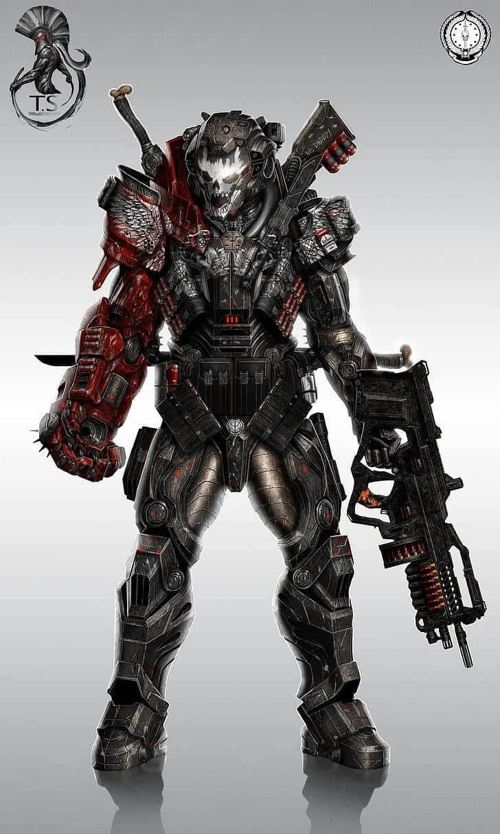 Halo Emile, skull helmet, red glowing accents, SD Phone Wallpaper