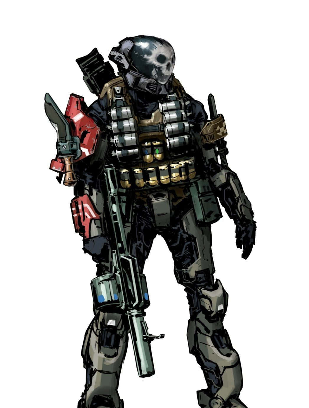 Halo Emile, skull helmet, red weapon, HD Phone Wallpaper