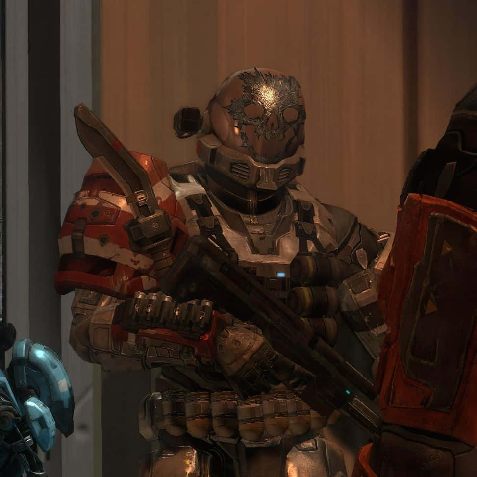 Halo Emile, skull helmet, red armor, SD Desktop Wallpaper