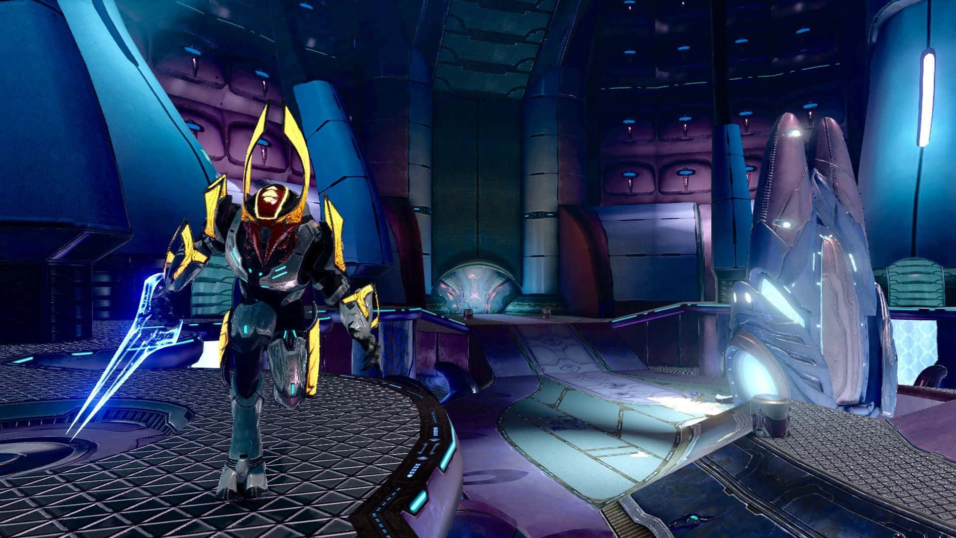 Halo Energy Sword, gold and black armor, glowing blue sword, Full HD Desktop Wallpaper