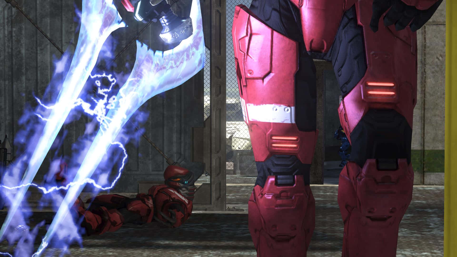Halo Energy Sword, red-armored warrior, glowing blue energy sword, Full HD Desktop Wallpaper
