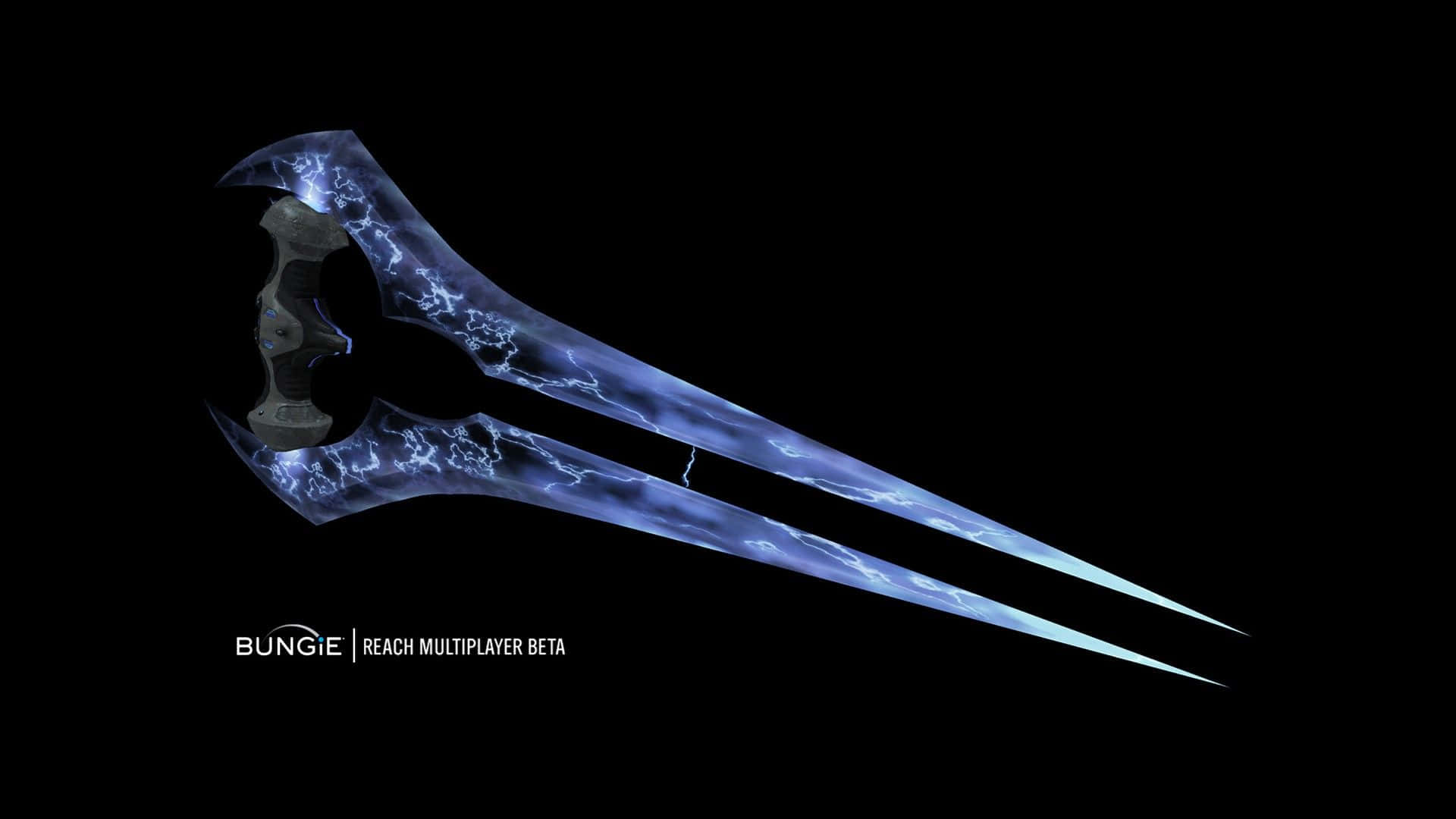 Halo Energy Sword, glowing blue lightning veins, black background, Full HD Desktop Wallpaper