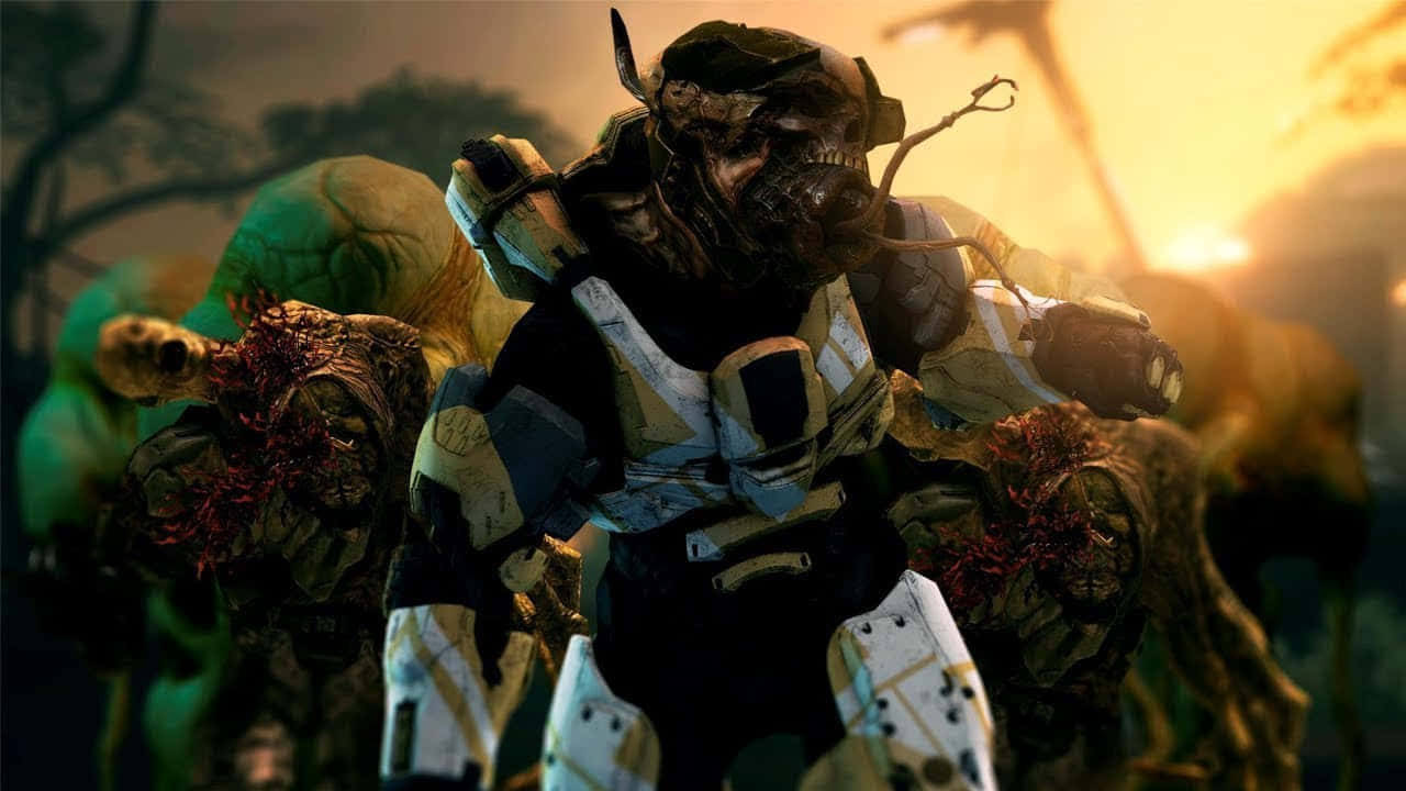 Halo Flood, armored alien warrior, grotesque biomechanical features, HD Desktop Wallpaper