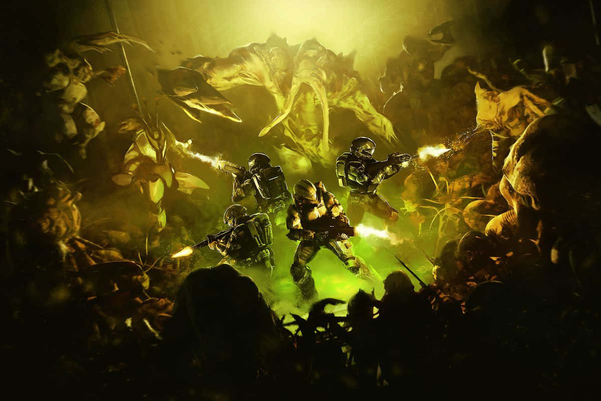 Halo Flood, futuristic armor, glowing weapons, SD Desktop Wallpaper