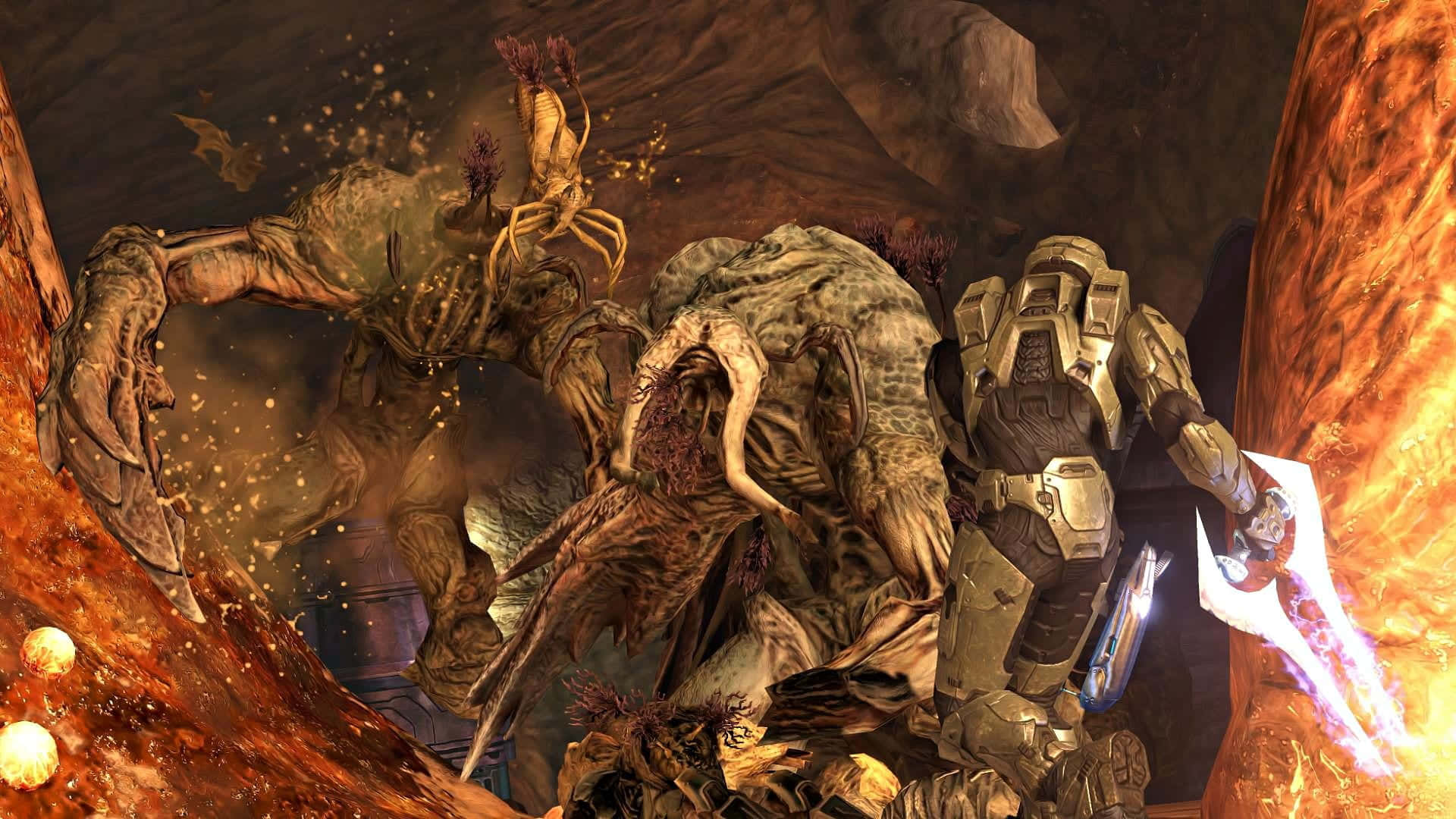 Halo Flood, soldier in armor, grotesque alien creatures, Full HD Desktop Wallpaper