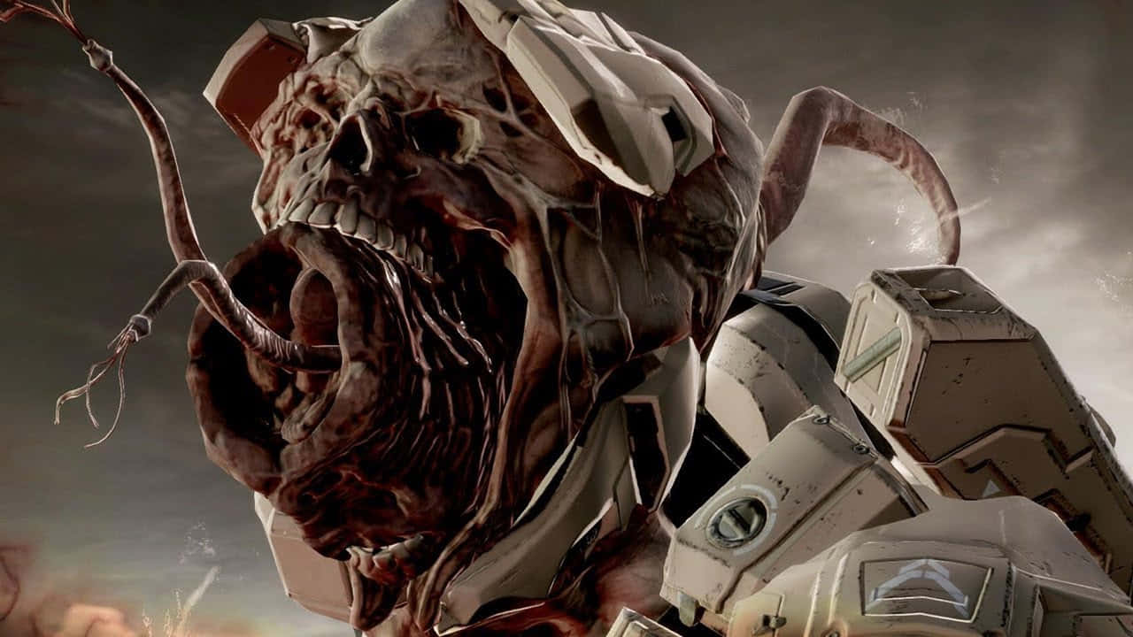 Halo Flood, biomechanical horror, decaying skull, HD Desktop Wallpaper