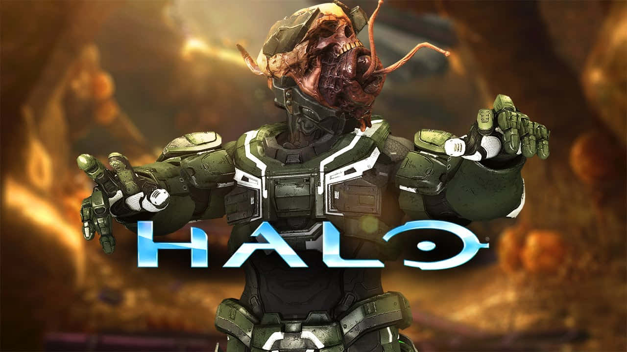 Halo Flood, green armor, glowing blue logo, HD Desktop Wallpaper