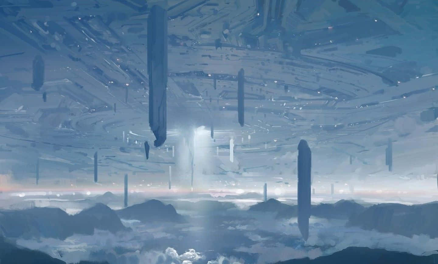 Halo Forerunner, monoliths, misty sky, HD Desktop Wallpaper