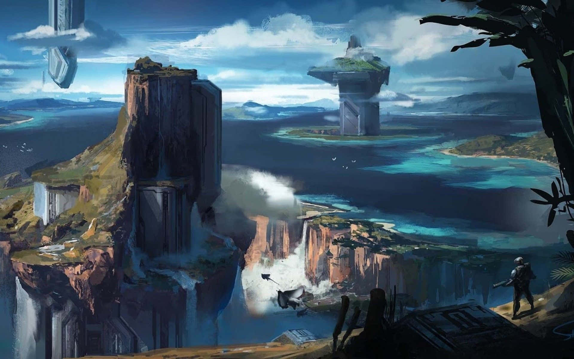 Halo Forerunner, cliff, vast ocean, Full HD Desktop Wallpaper