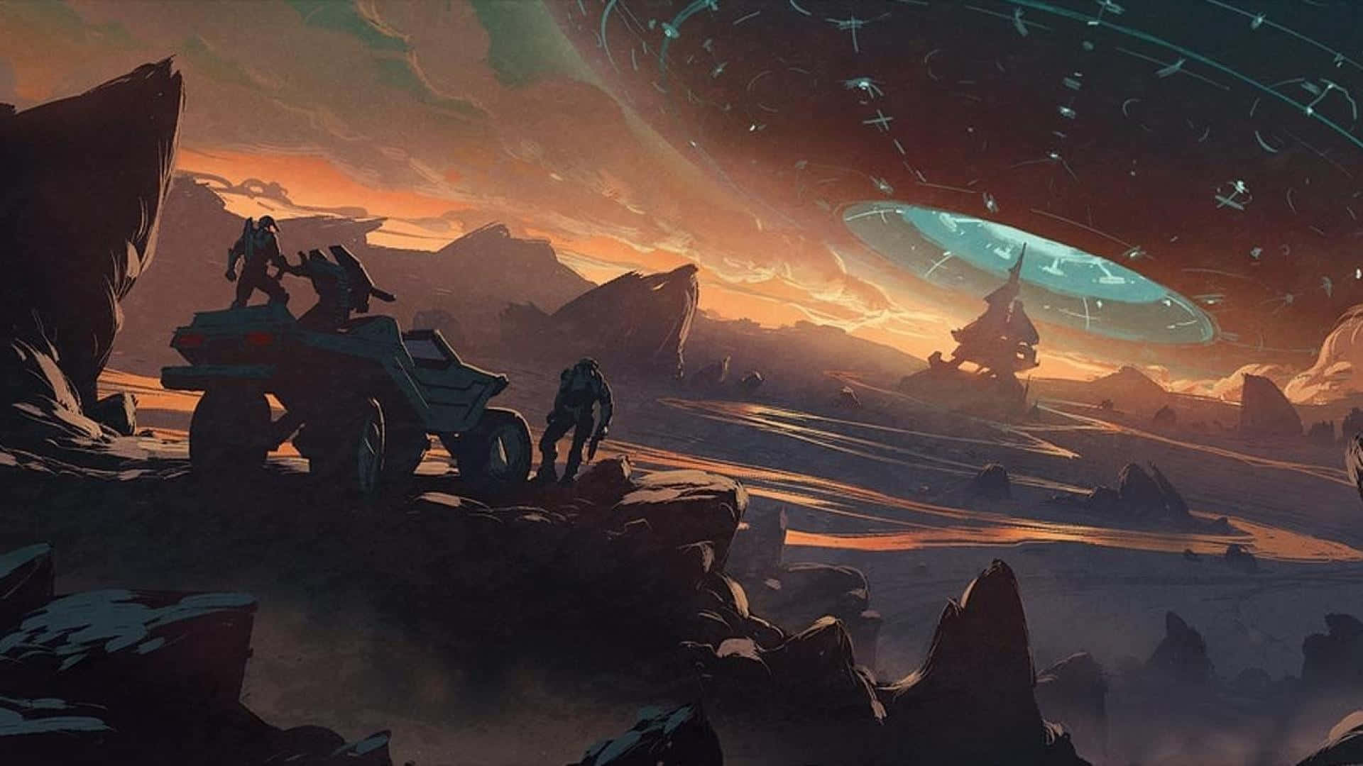 Halo Forerunner, futuristic rover, rocky alien planet, Full HD Desktop Wallpaper
