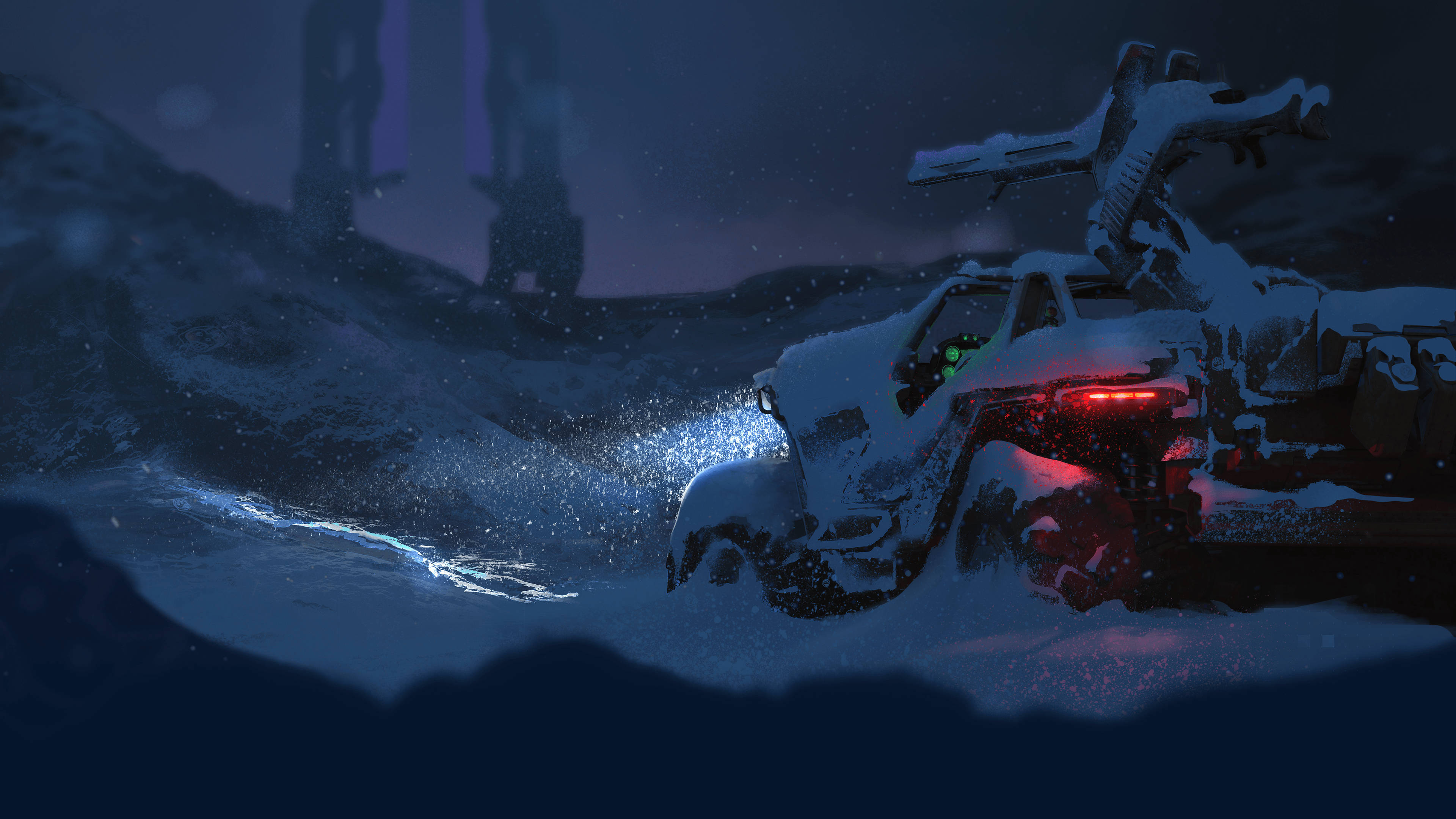 Halo Infinite, 4K, snow-covered futuristic vehicle, 4K Desktop Wallpaper
