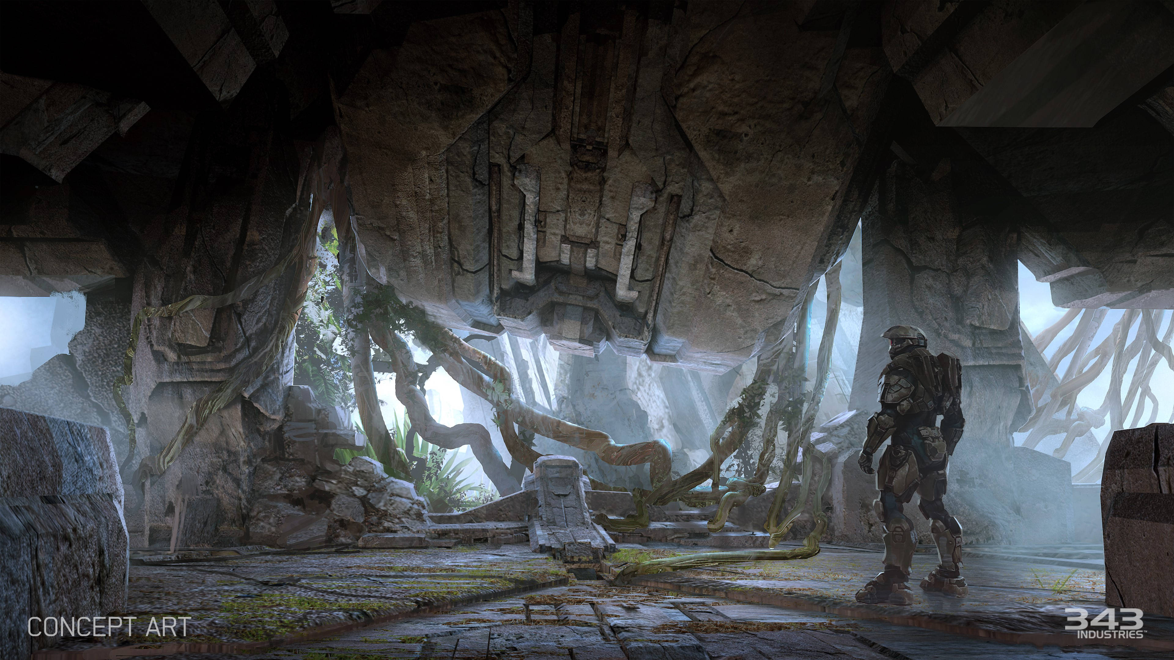 Halo, abandoned place, armored soldier, 4K Desktop Wallpaper
