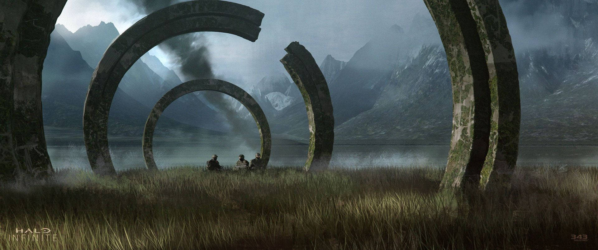 Halo Infinite, destroyed rings, colossal ancient ring structures, Full HD Desktop Wallpaper