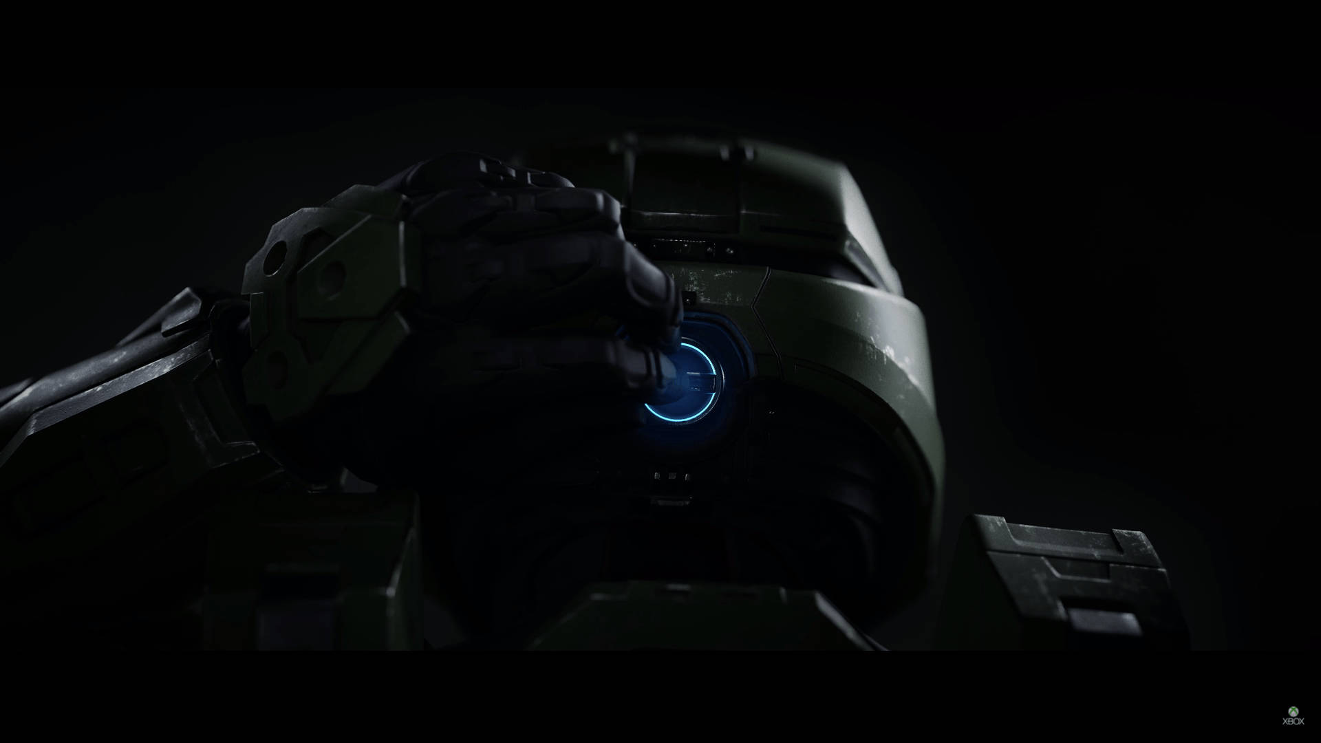 Halo Infinite, gloved hand, glowing blue circular interface, Full HD Desktop Wallpaper