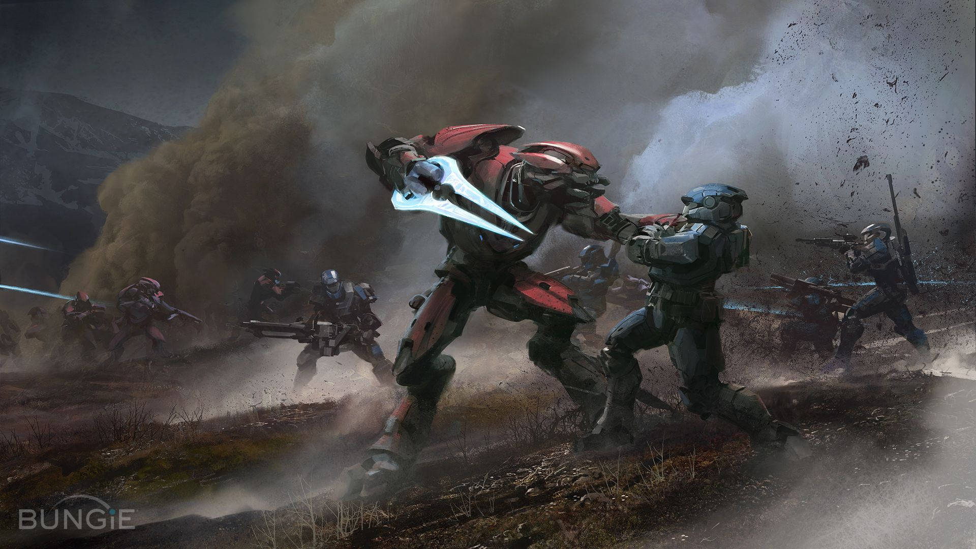 Halo Infinite, futuristic armor, dusty battlefield, Full HD Desktop Wallpaper