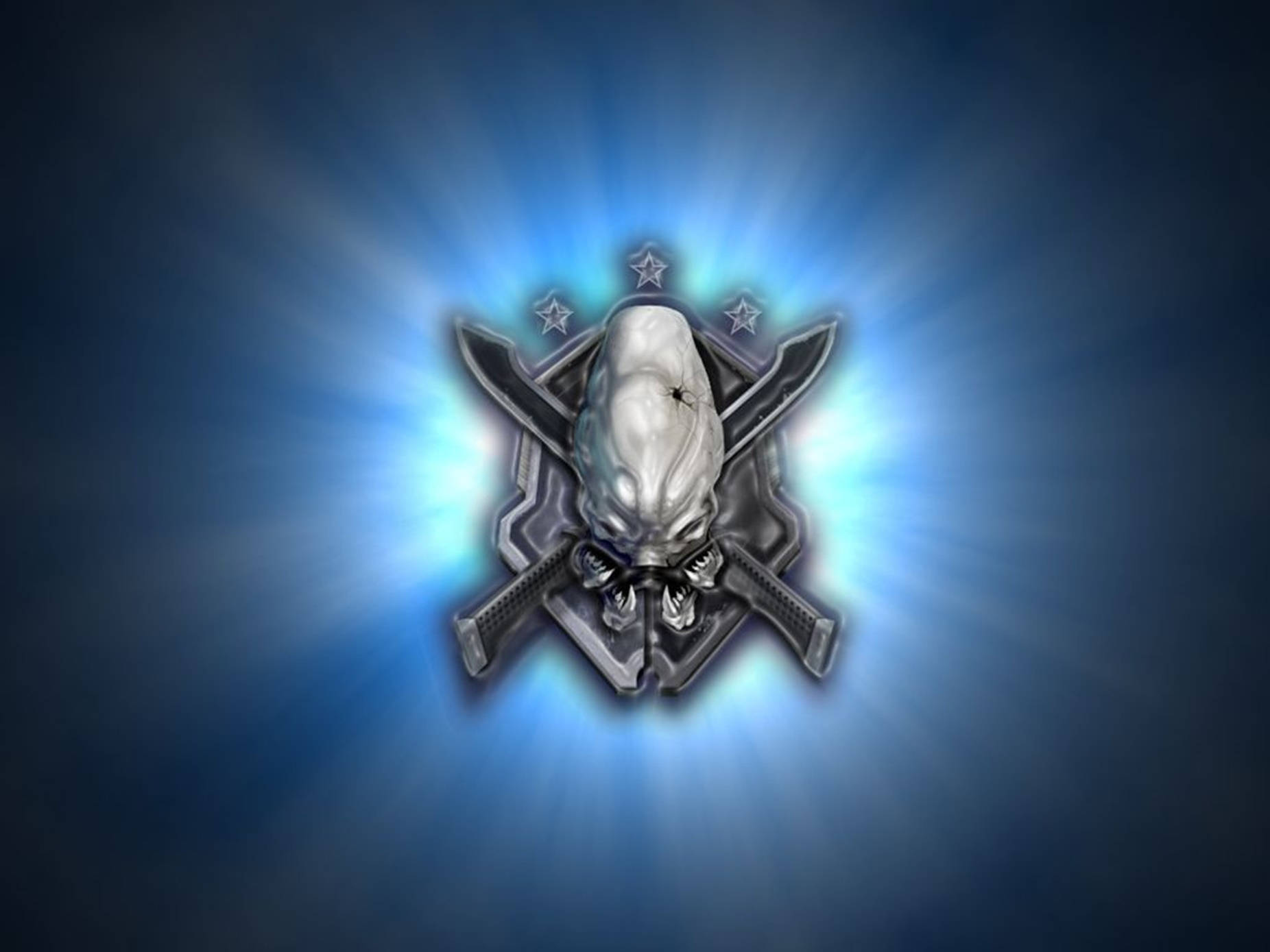 neon blue, halo logo, skull, HD Desktop Wallpaper