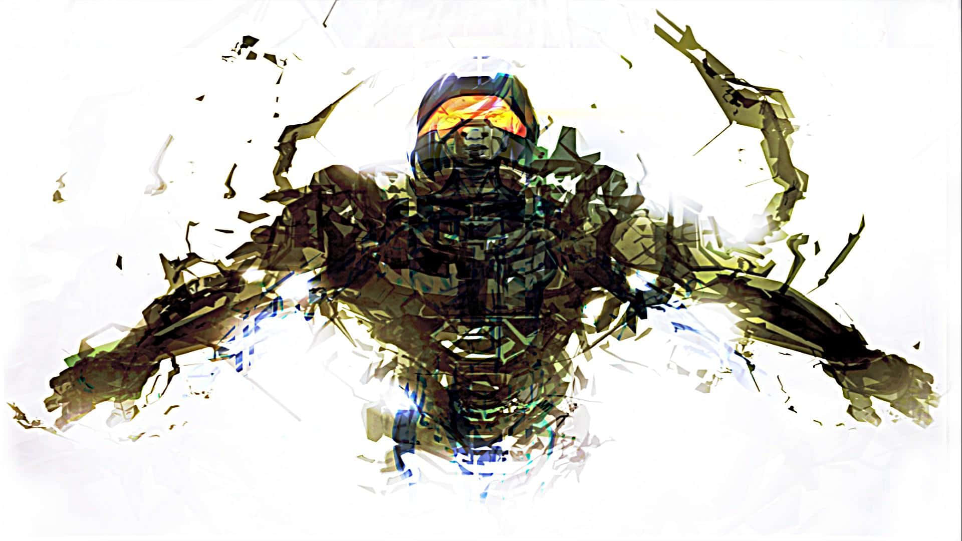 Halo Master Chief, glowing visor, white void, Full HD Desktop Wallpaper