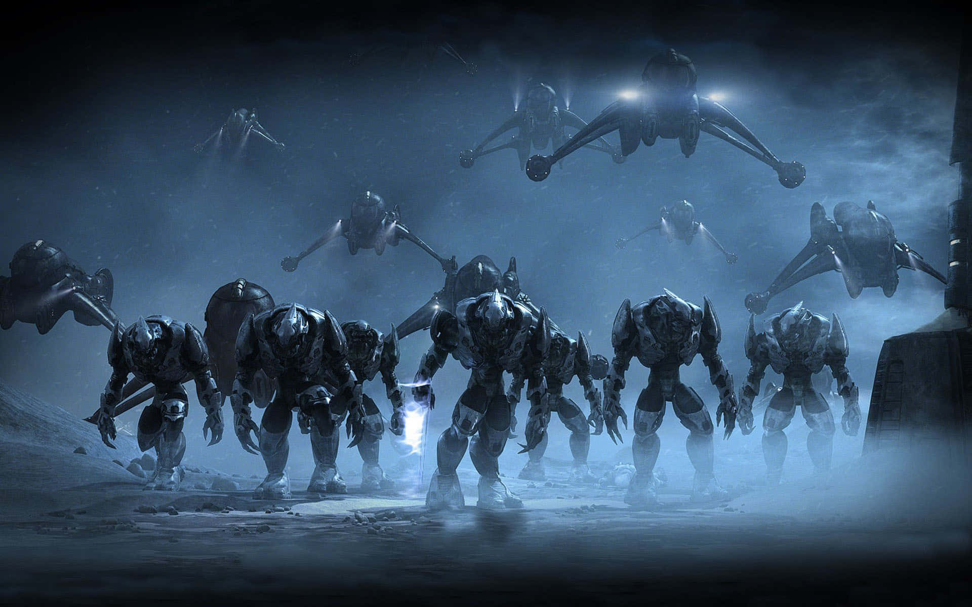 Halo, armored soldiers, flying drones, Full HD Desktop Wallpaper