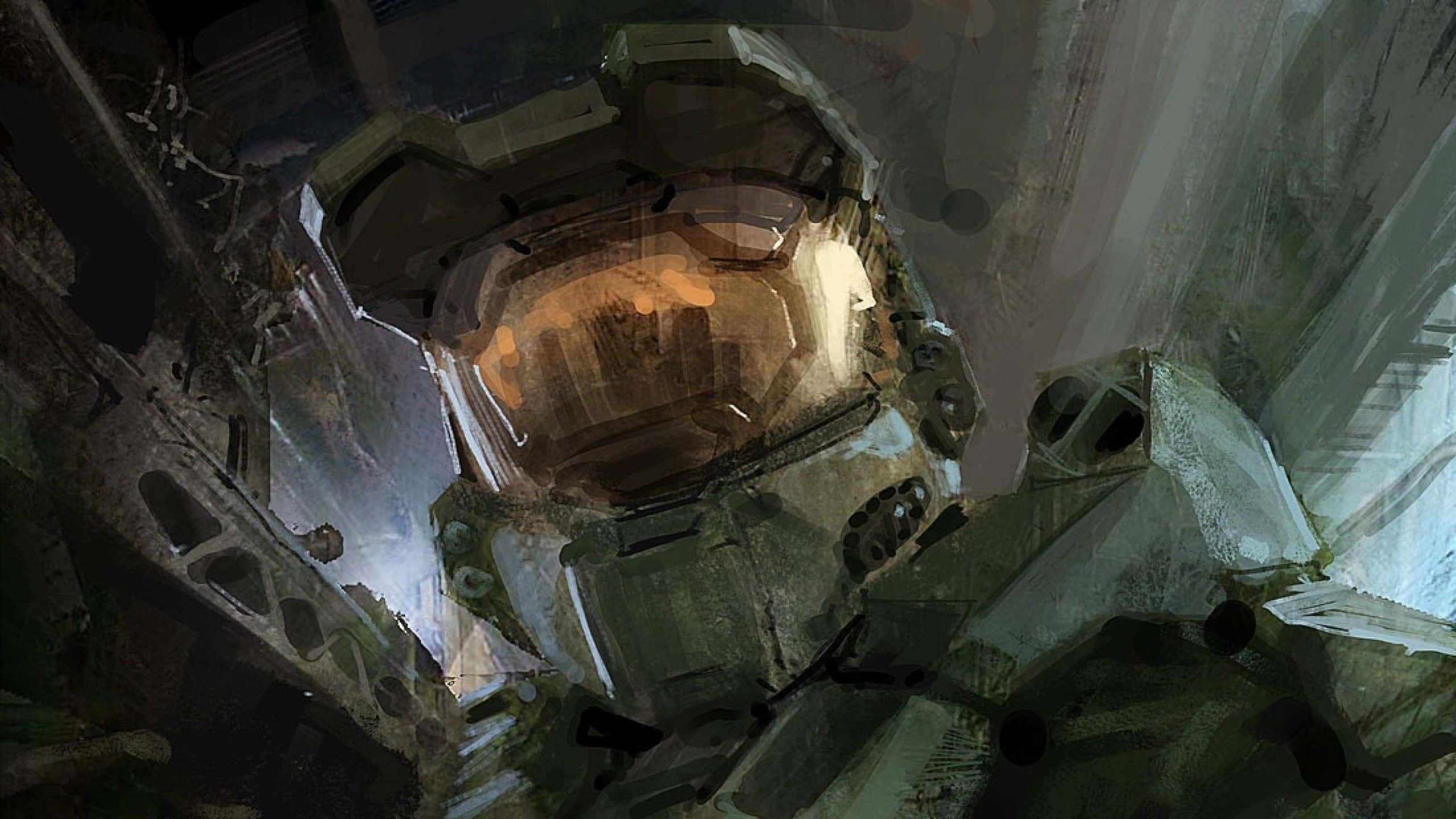 Halo Master Chief, futuristic helmet, glowing amber visor, 2K Desktop Wallpaper