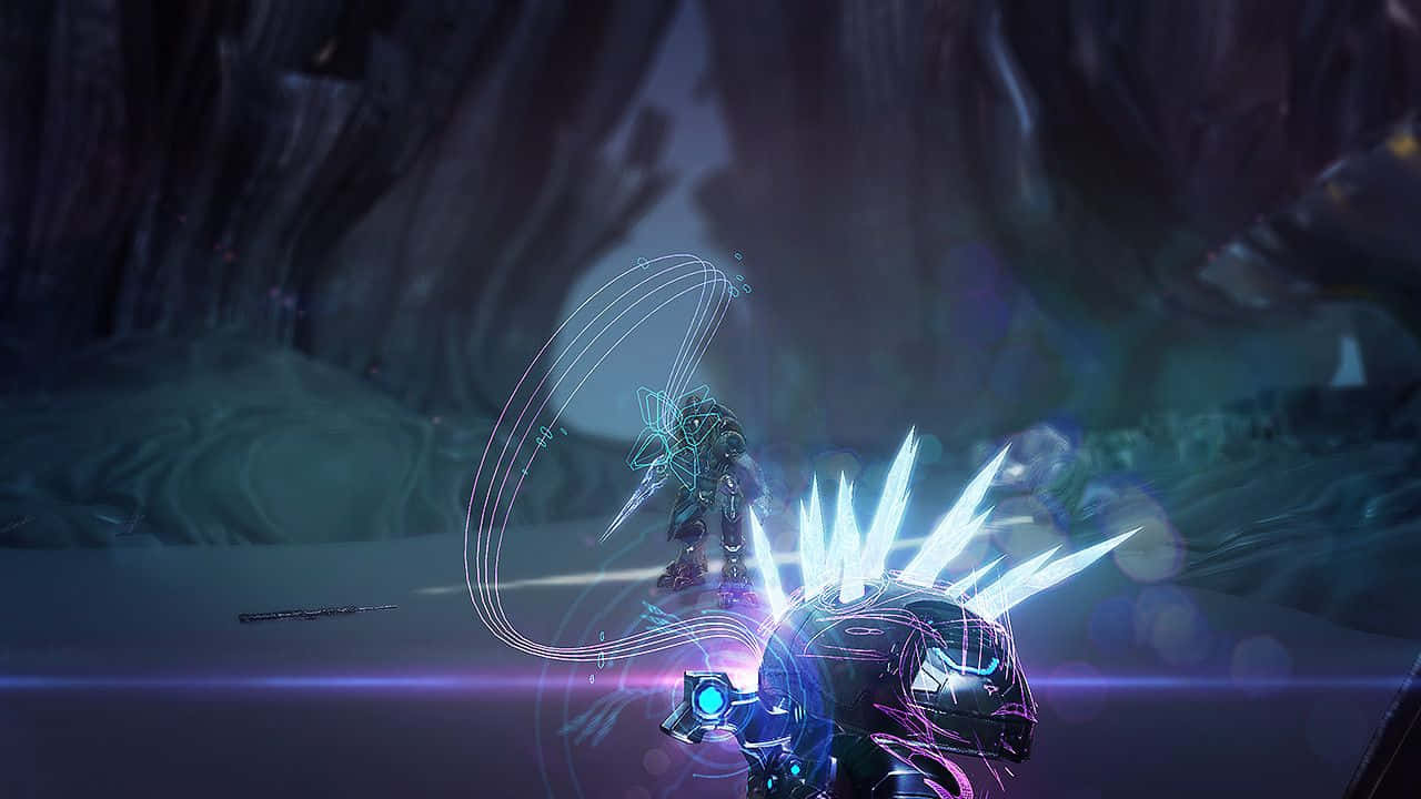 Halo Needler, glowing blue spikes, energy trails, HD Desktop Wallpaper