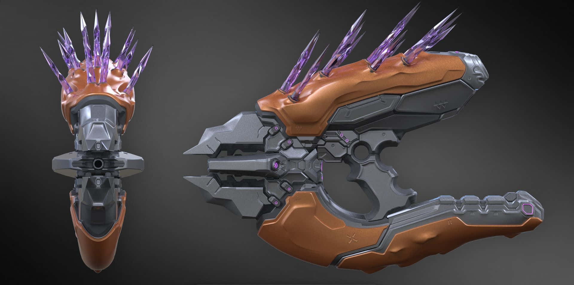 Halo Needler, glowing purple spikes, metallic orange and gray armor, Full HD Desktop Wallpaper