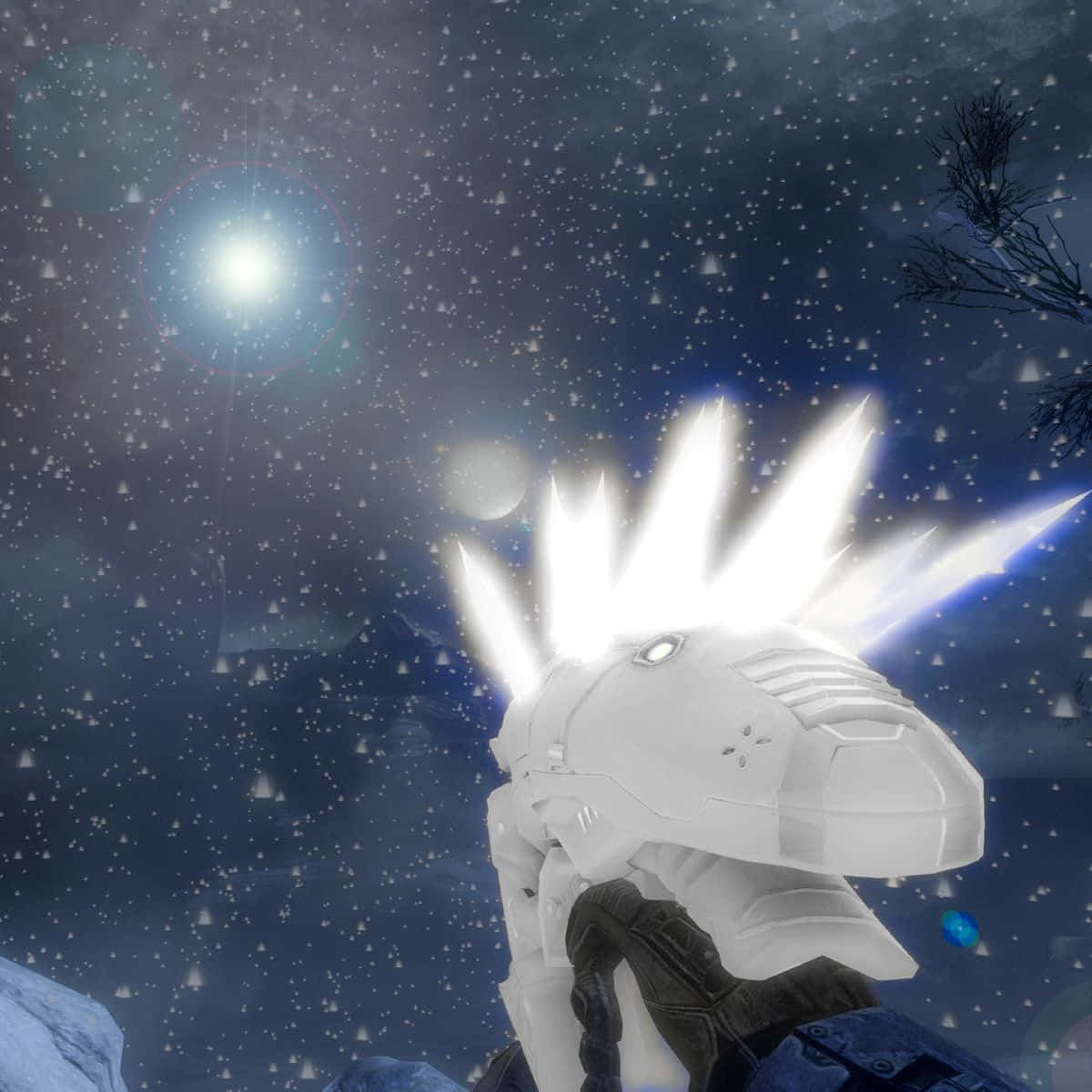 Halo Needler, white armored figure, glowing spikes, SD Desktop Wallpaper