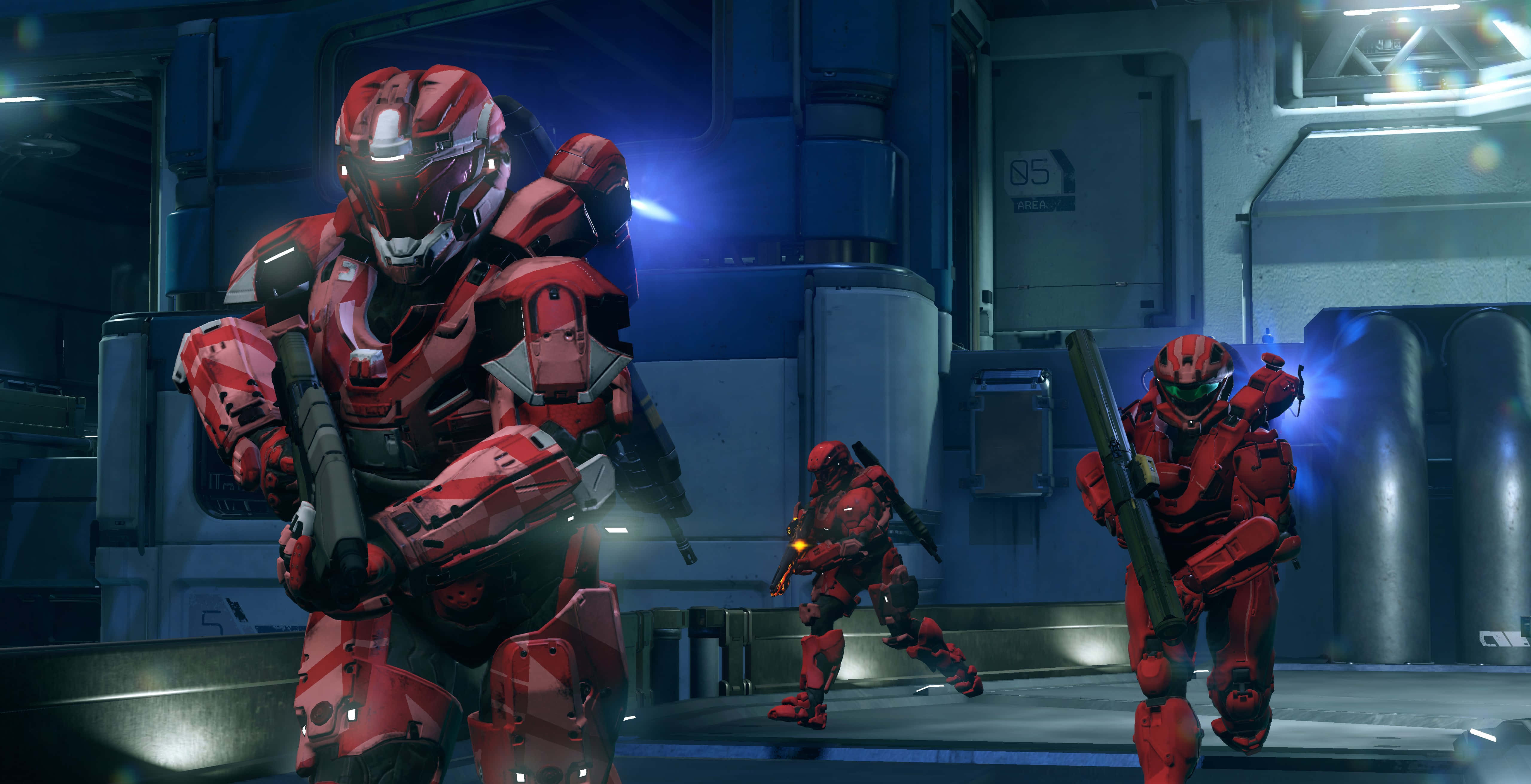 Halo ODST, red-armored soldiers, futuristic combat gear, 5K Desktop Wallpaper