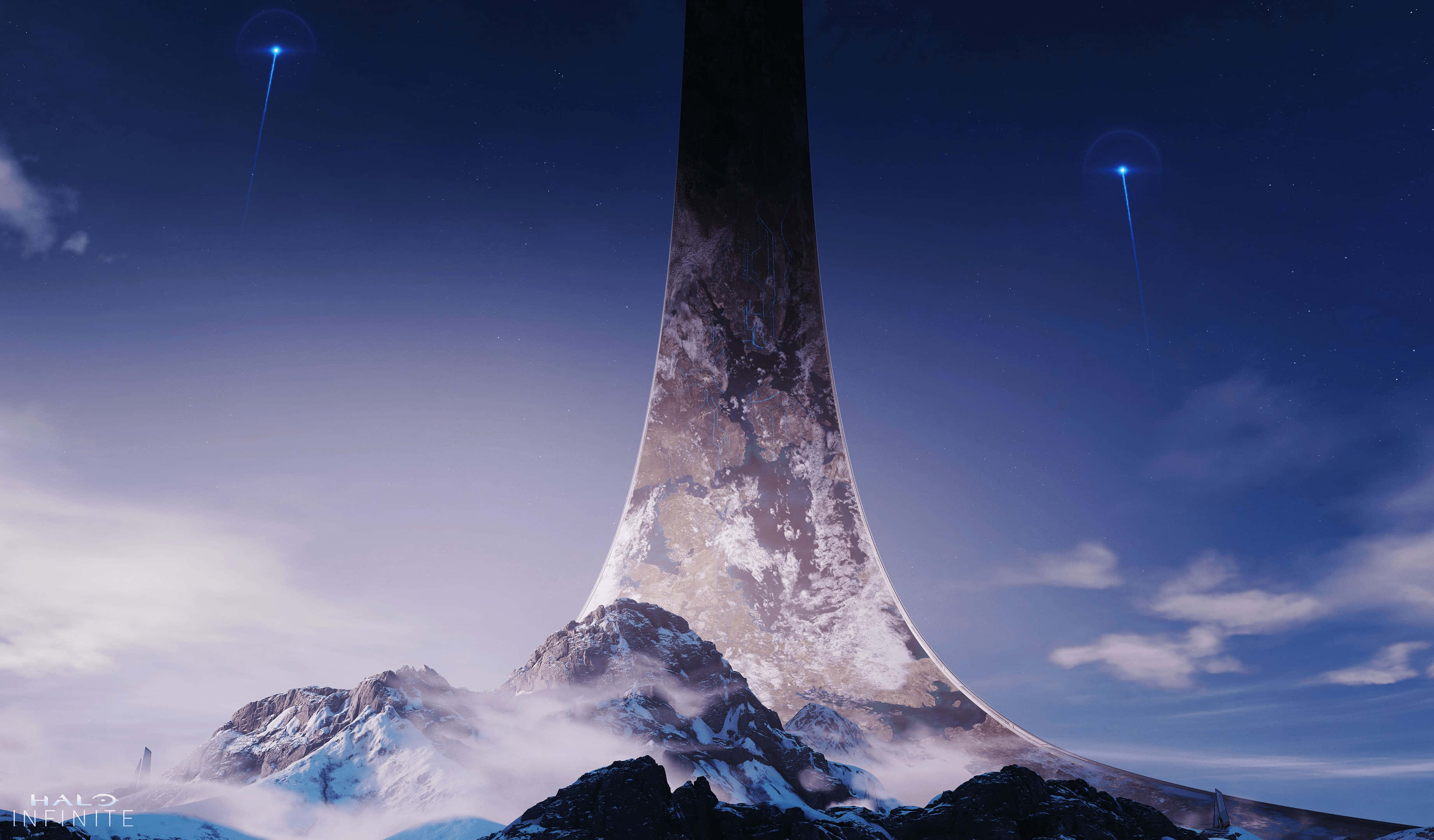 Halo ODST 4K, ring structure, snow-capped mountains, 2K Desktop Wallpaper