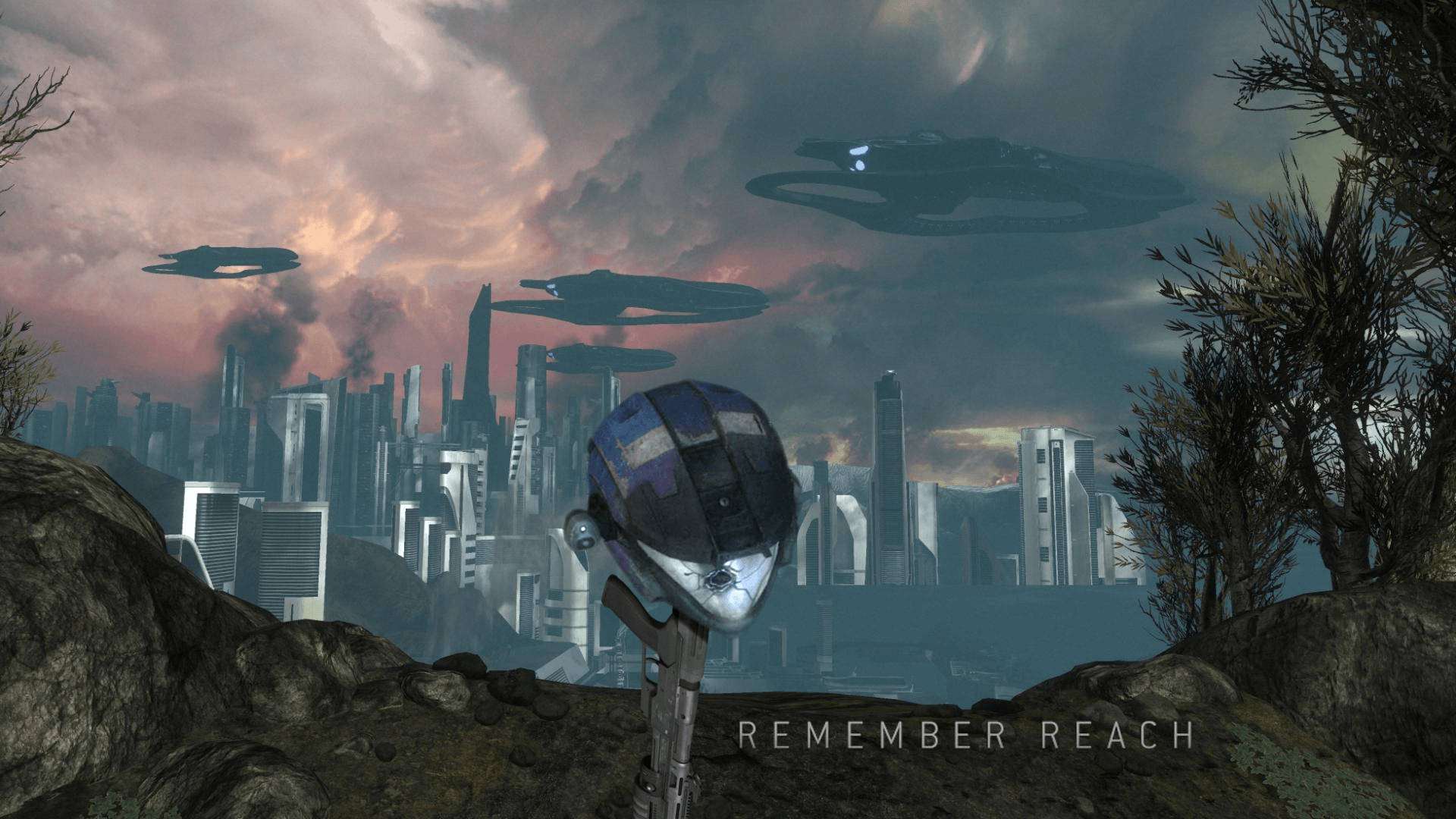 Halo Reach, futuristic helmet, rocky outcrop, Full HD Desktop Wallpaper