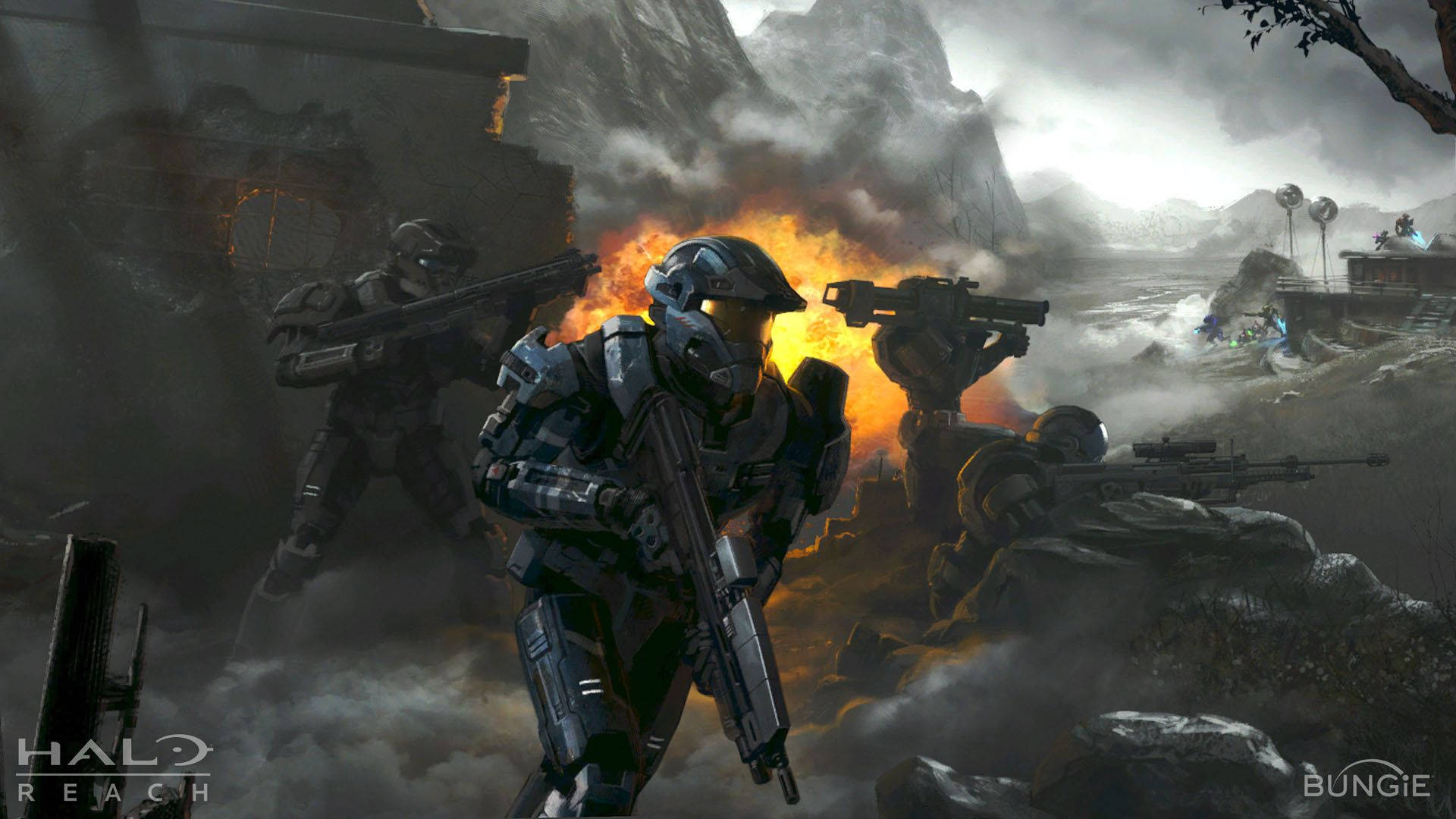 Halo Reach, futuristic armor, soldiers, Full HD Desktop Wallpaper