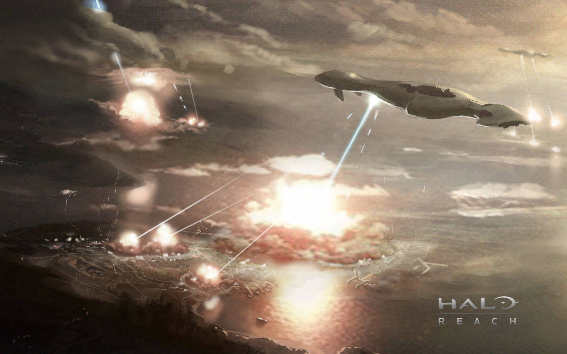 Halo Reach, futuristic warship, energy beams, Full HD Desktop Wallpaper