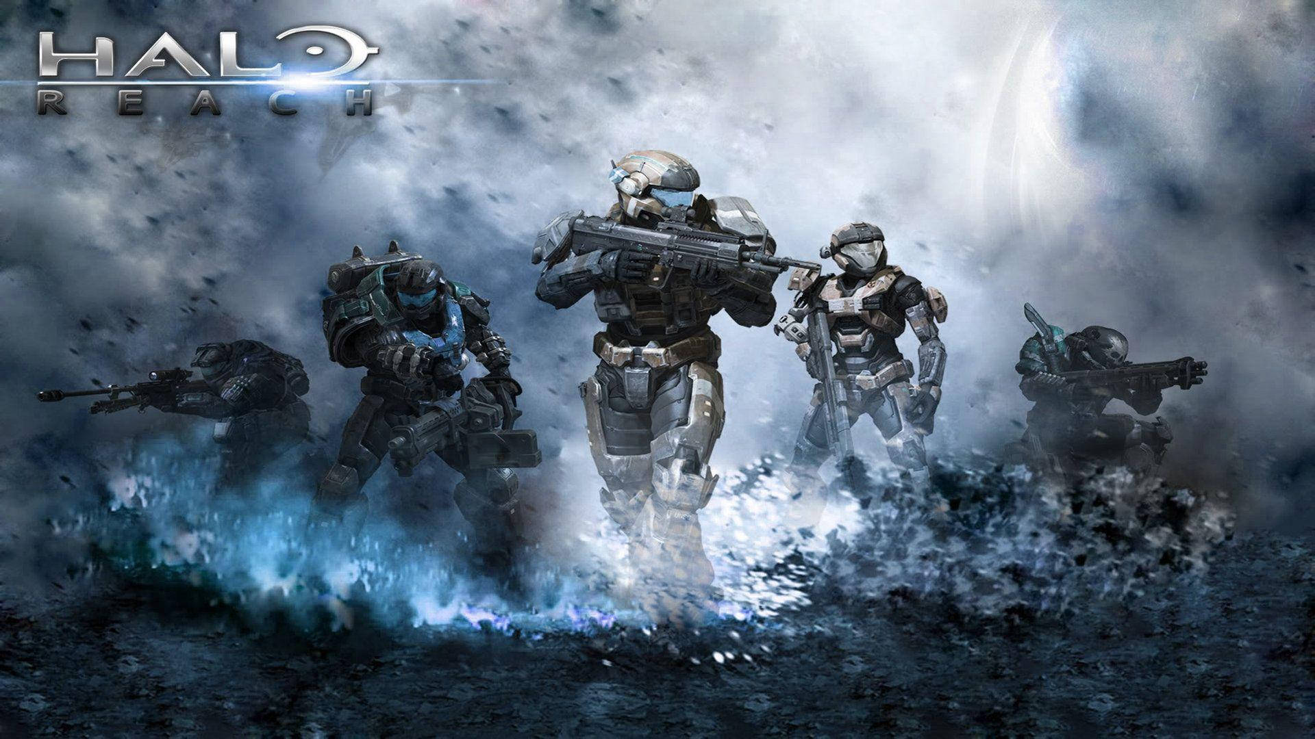 Halo Reach, armored soldiers, glowing blue water, Full HD Desktop Wallpaper