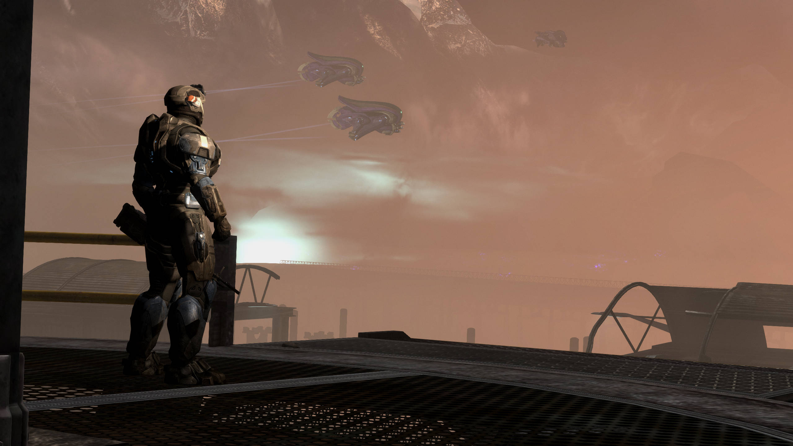 Halo: Reach, armored soldier, metal platform, 2K Desktop Wallpaper