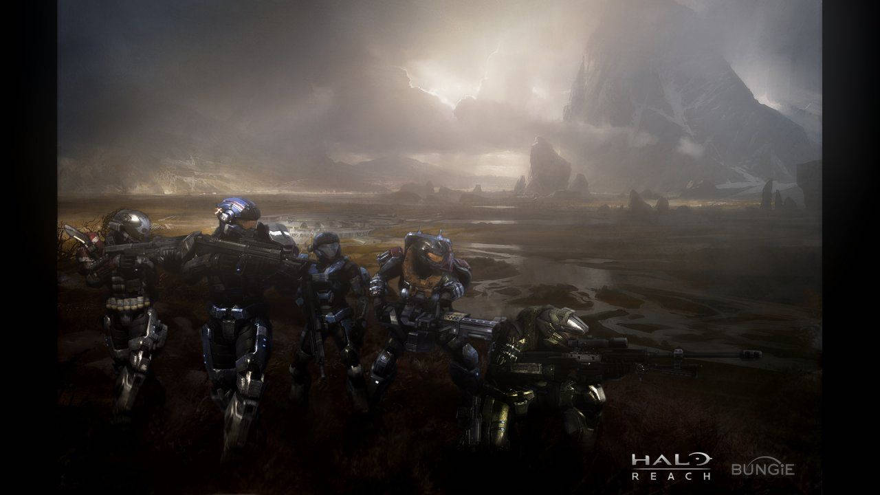 Halo Reach, armored soldiers, desolate alien wasteland, HD Desktop Wallpaper