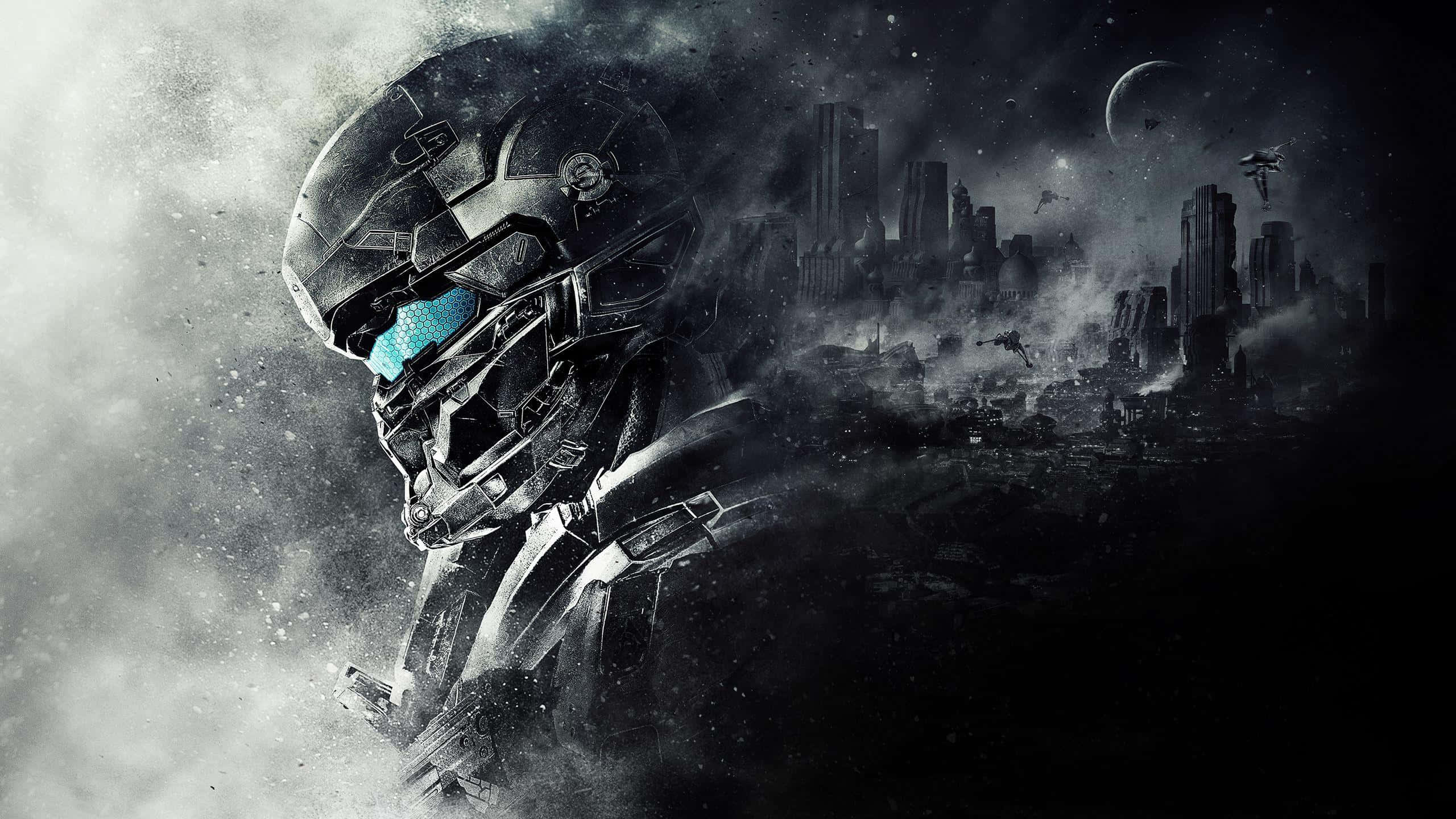 Halo Red Team, futuristic soldier, helmet with glowing blue visor, 2K Desktop Wallpaper